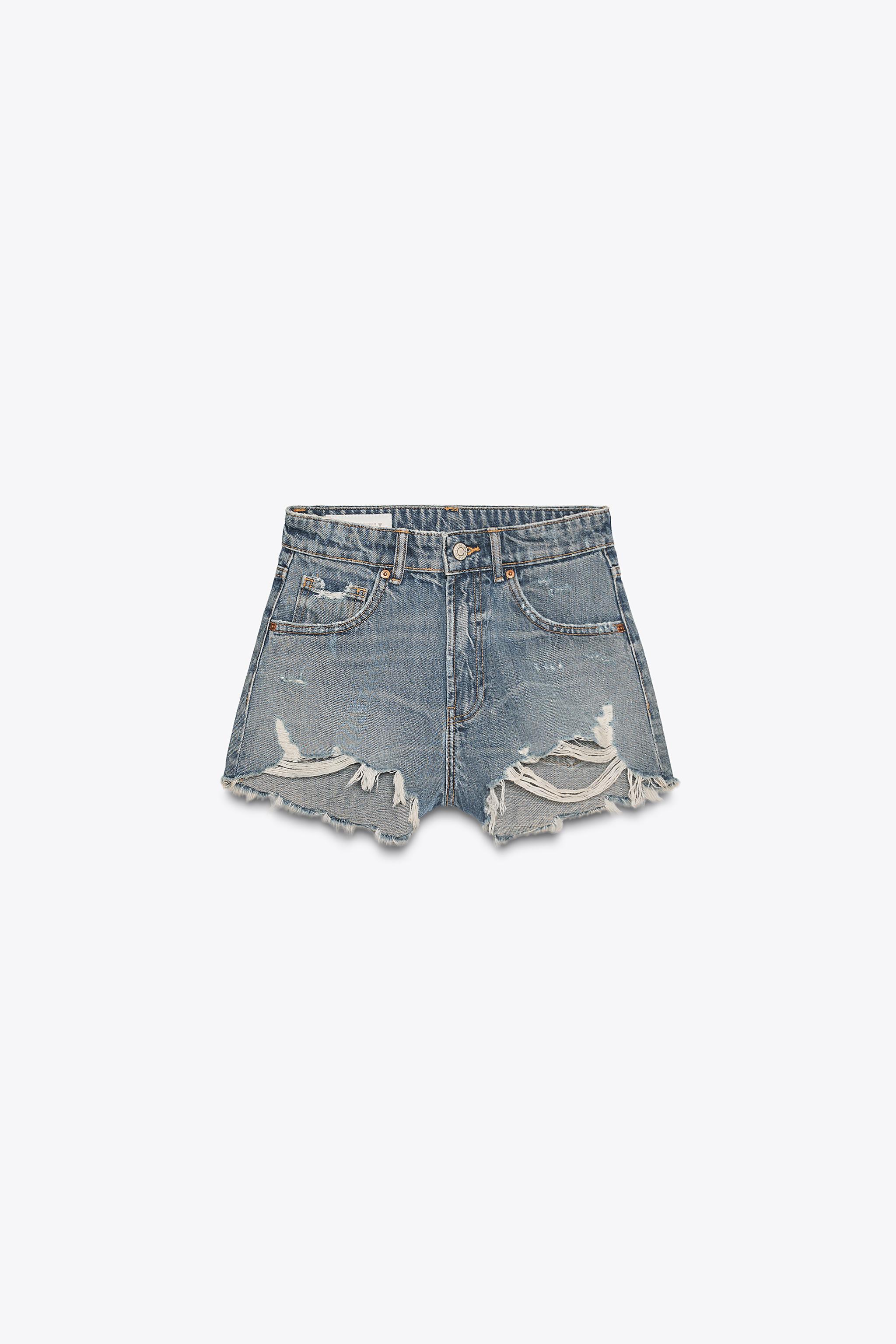 Curved denim shorts