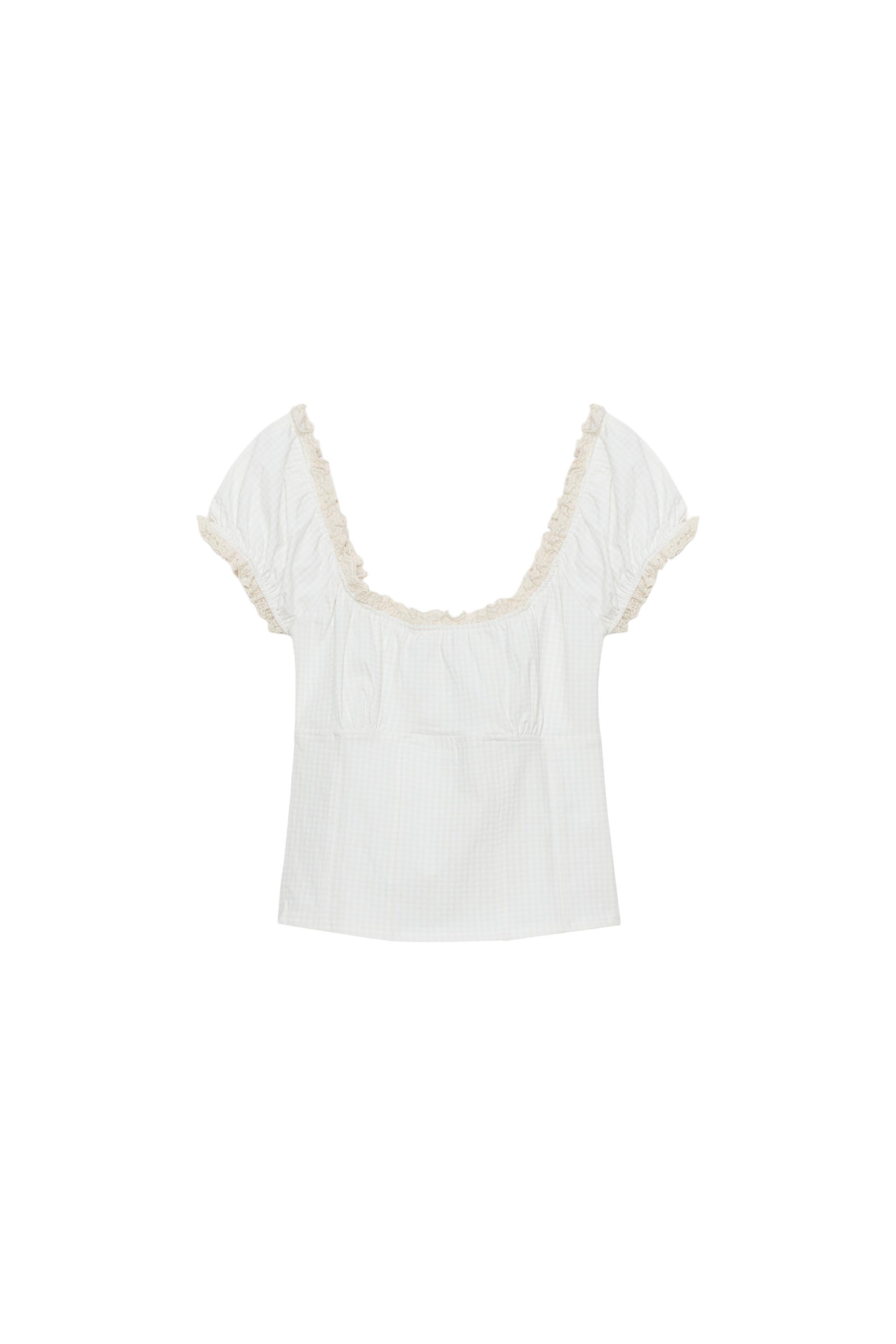 Lace-trimmed gingham top