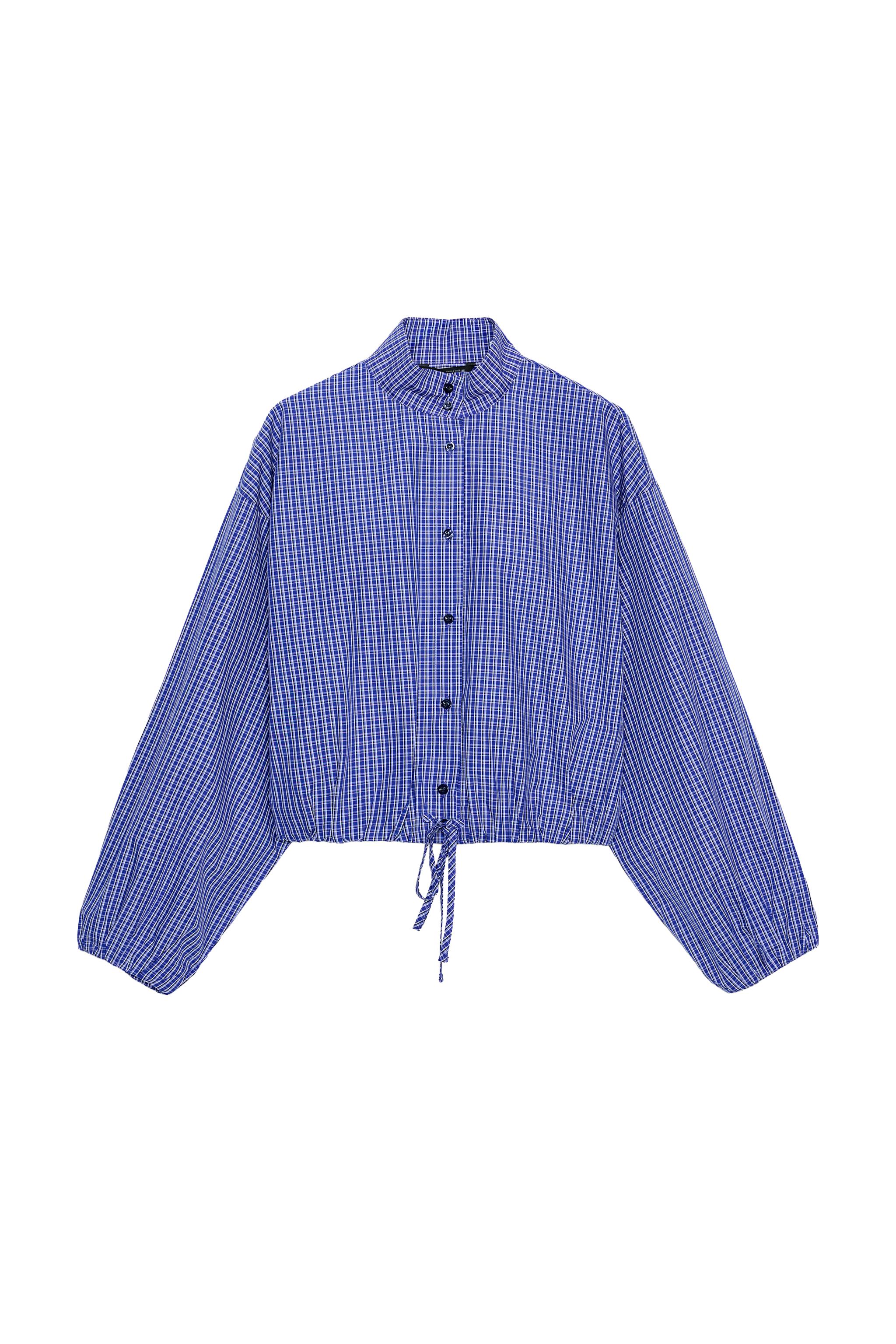 Checked puff-sleeve shirt
