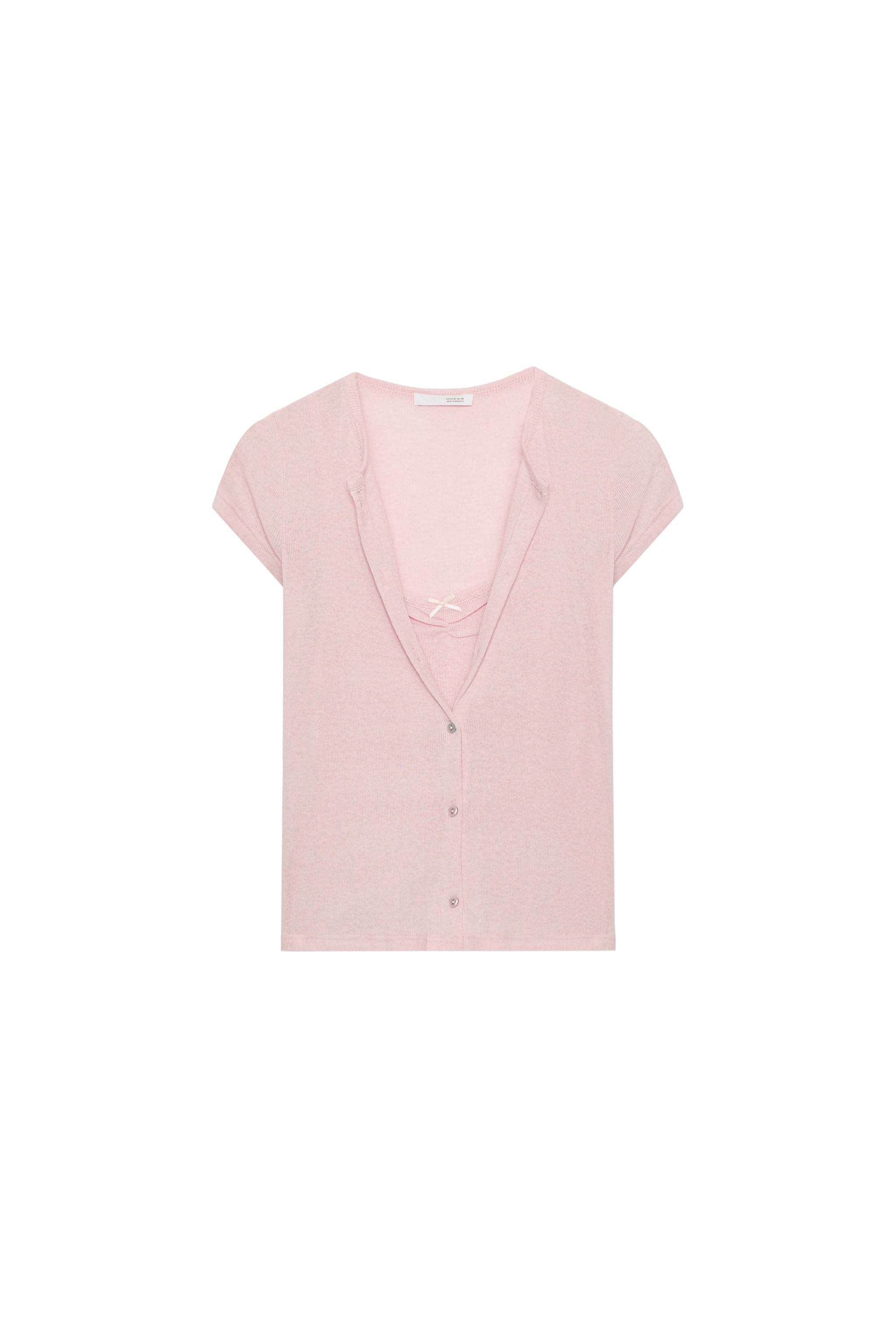 Pink short-sleeve cardigan