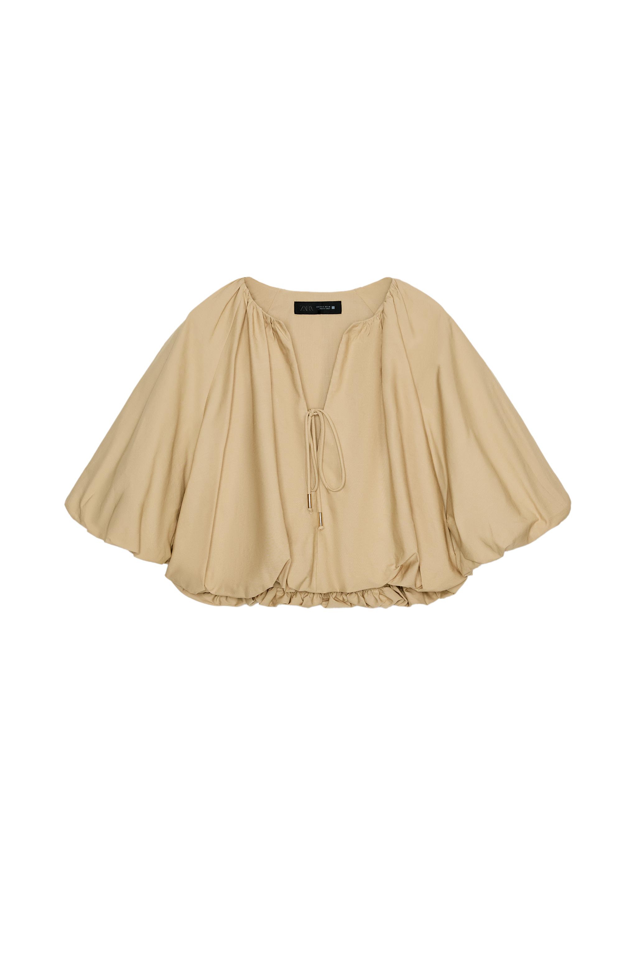 Poplin Balloon-Sleeve Top