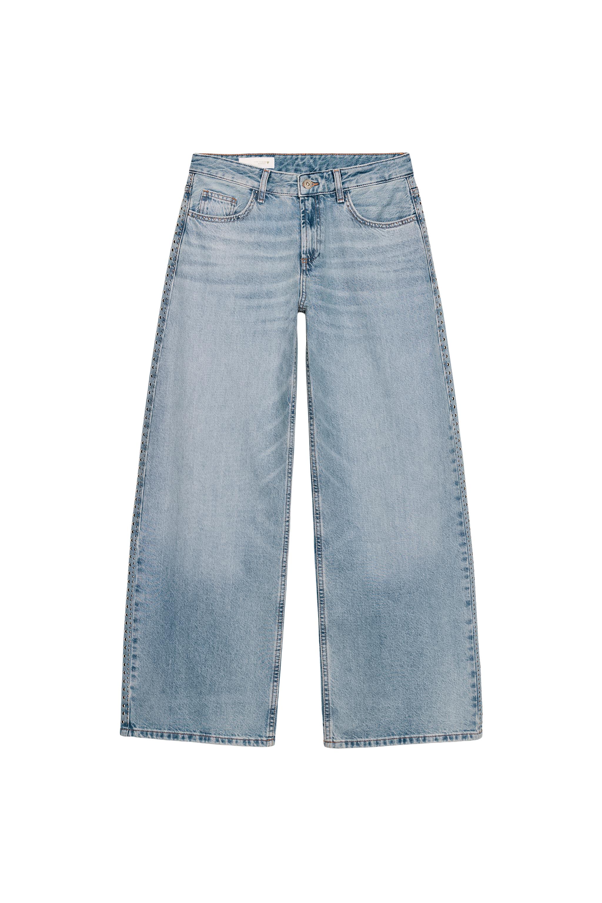Wide leg studded jeans