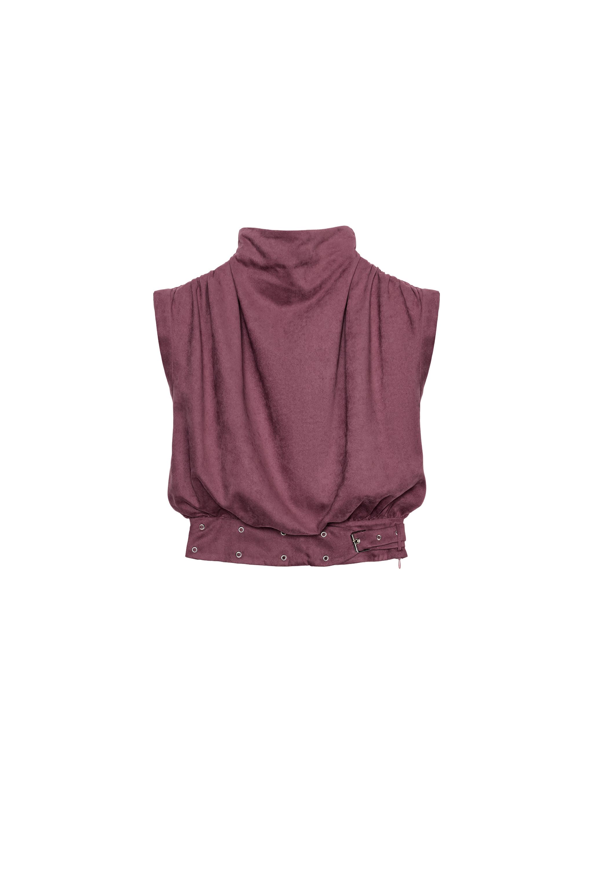 Burgundy Suede Effect Top