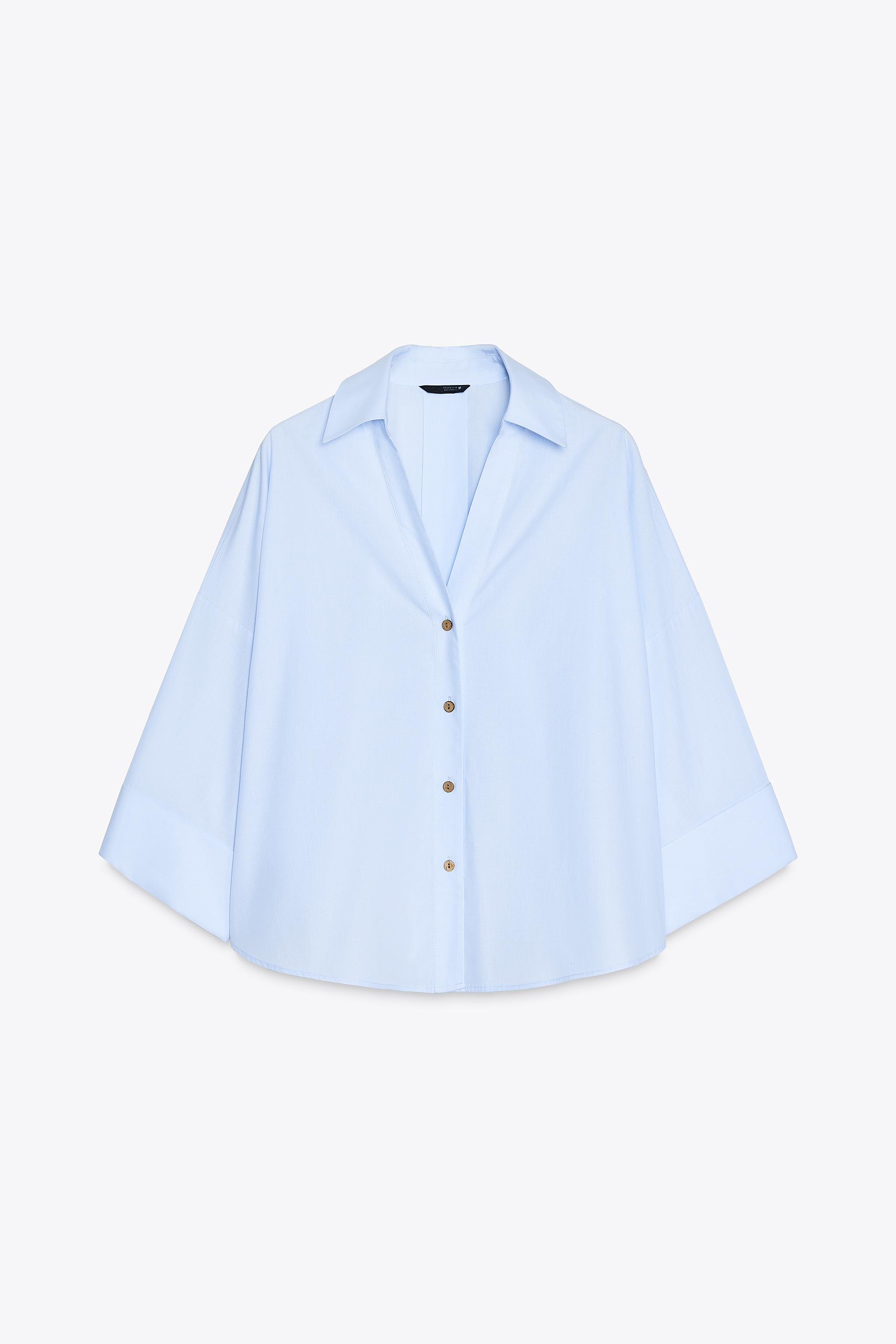 Wide-sleeve poplin shirt
