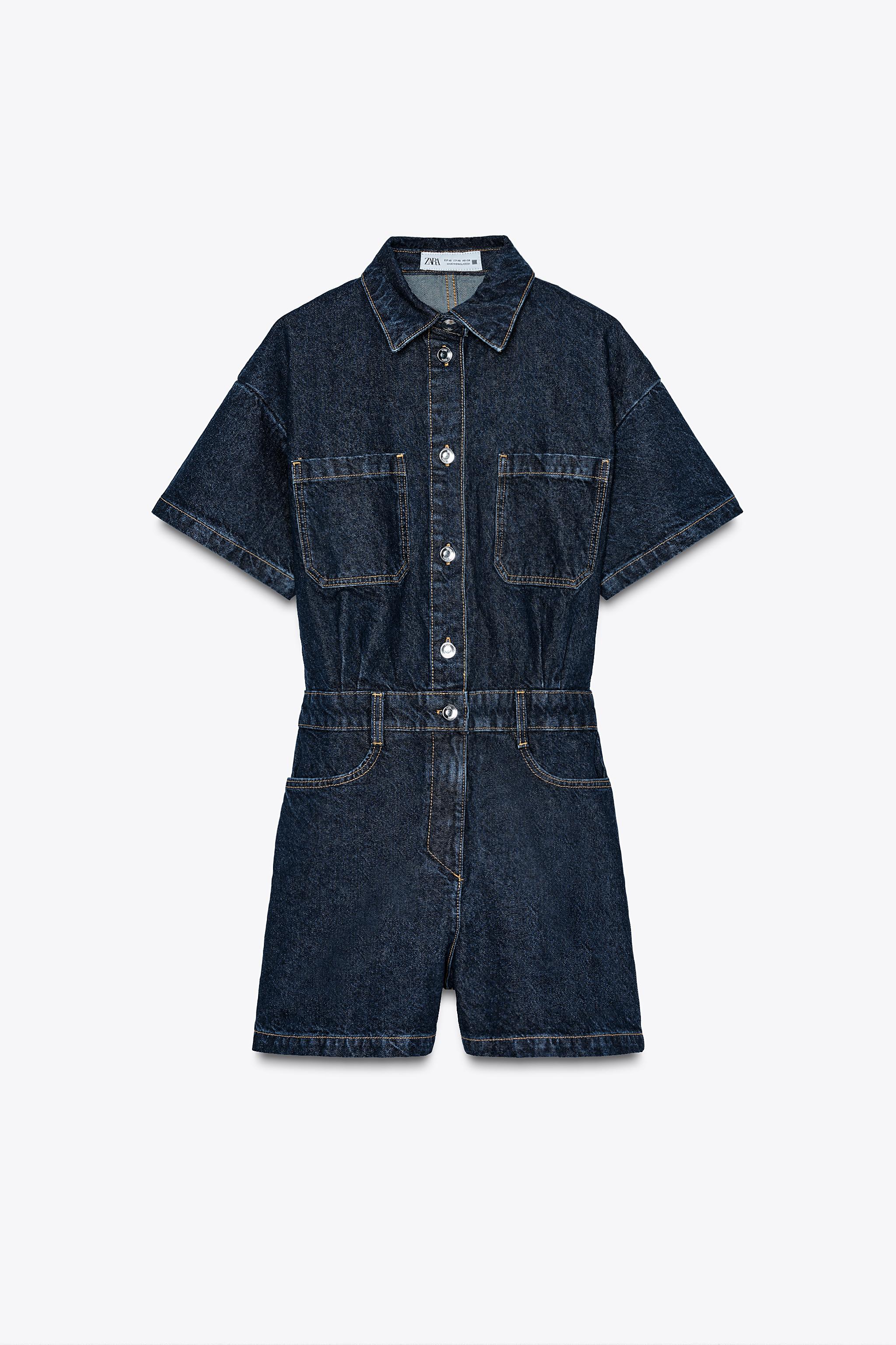 Denim short sleeve jumpsuit