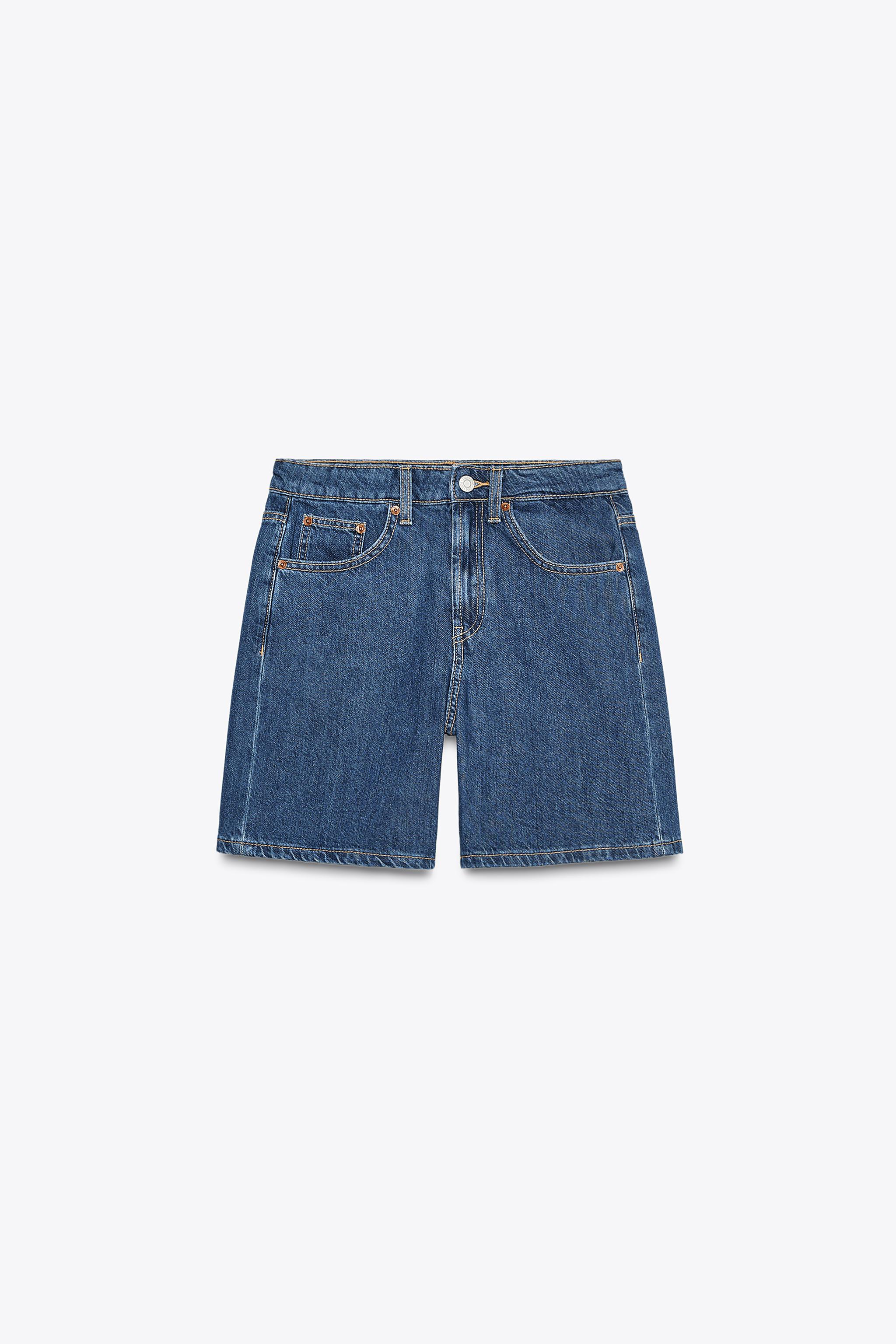 Mid‑rise denim shorts