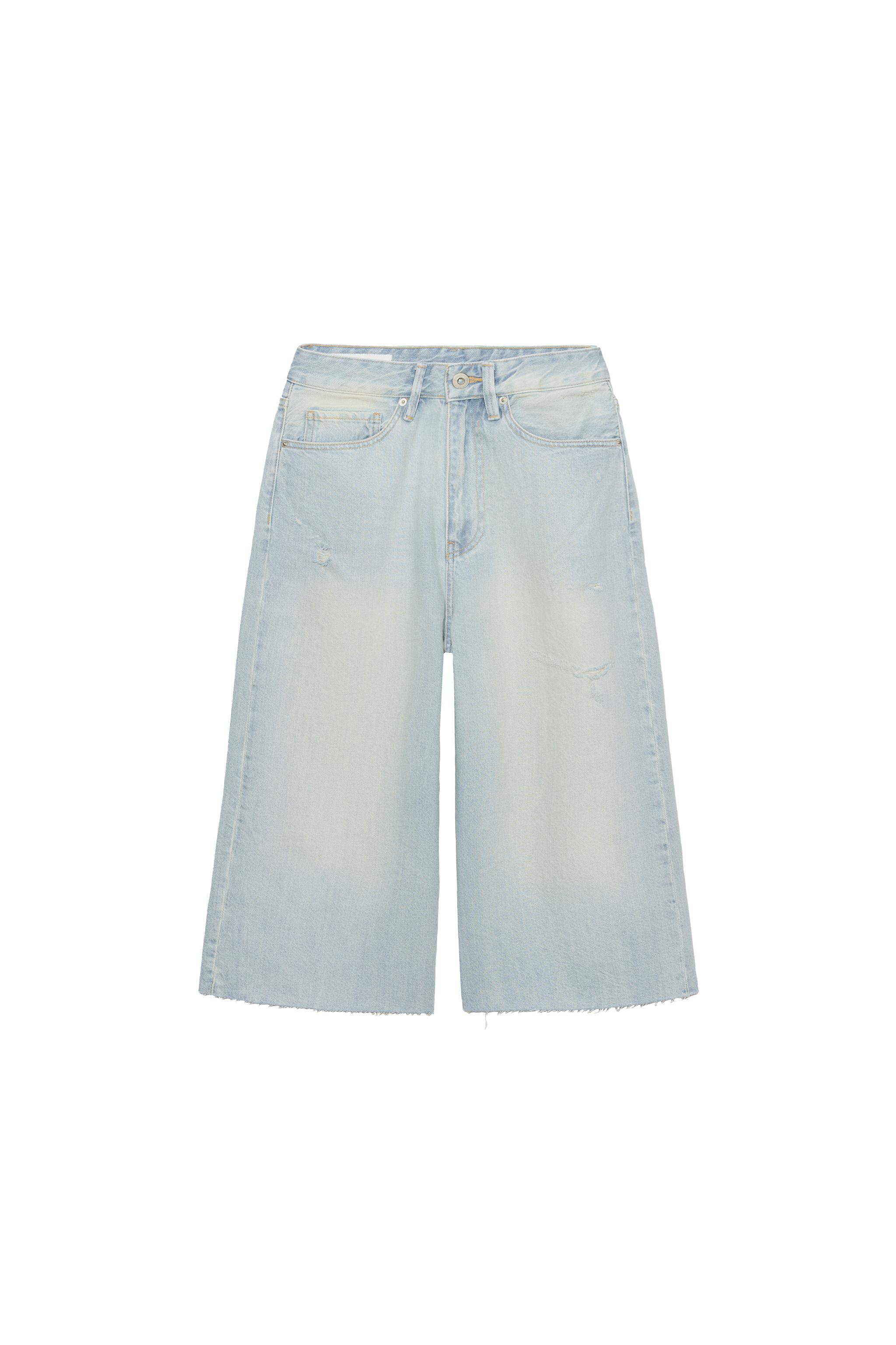 Ripped Mid-Rise Denim Bermuda Shorts