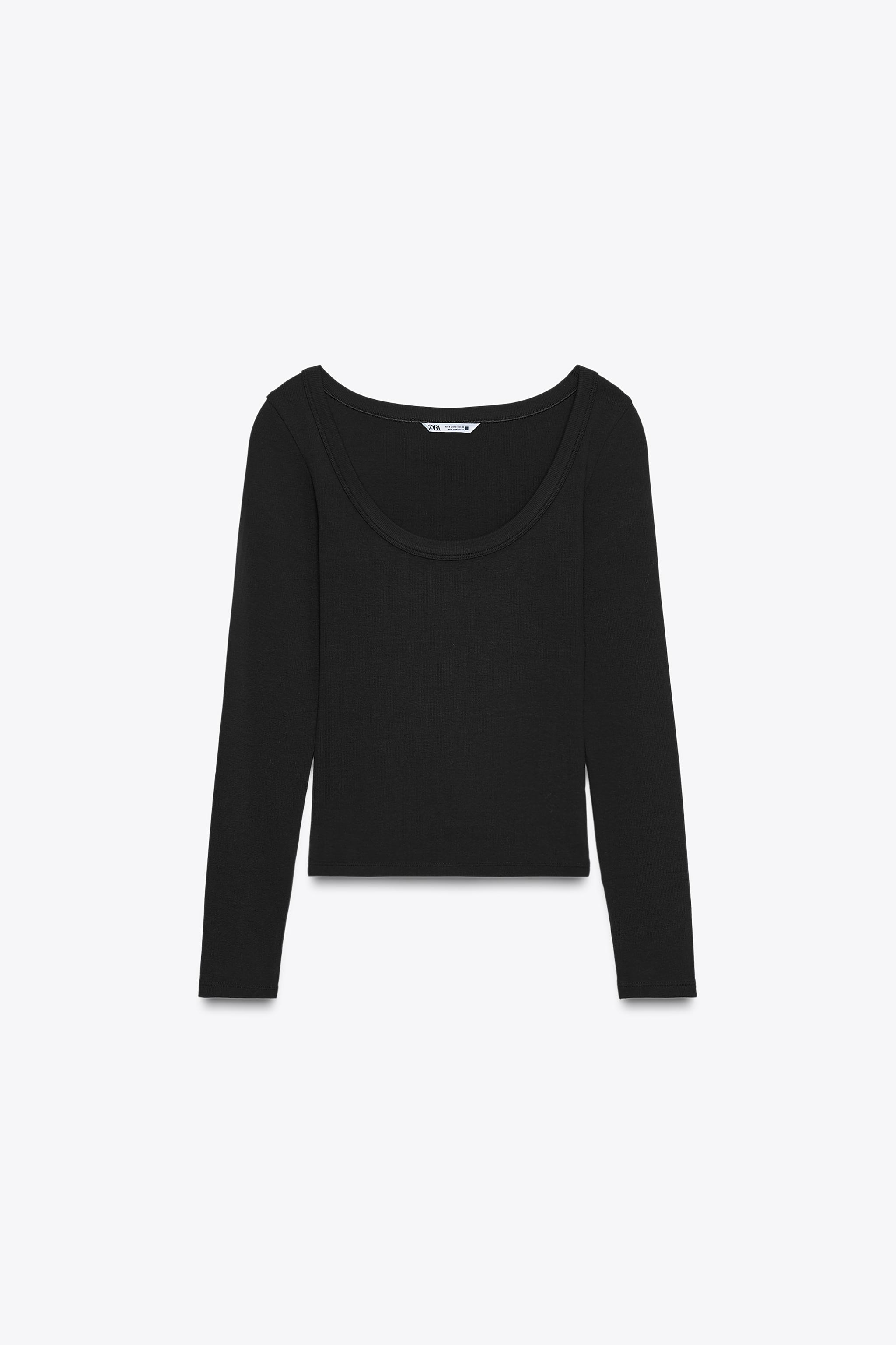 Rib long-sleeve blouse