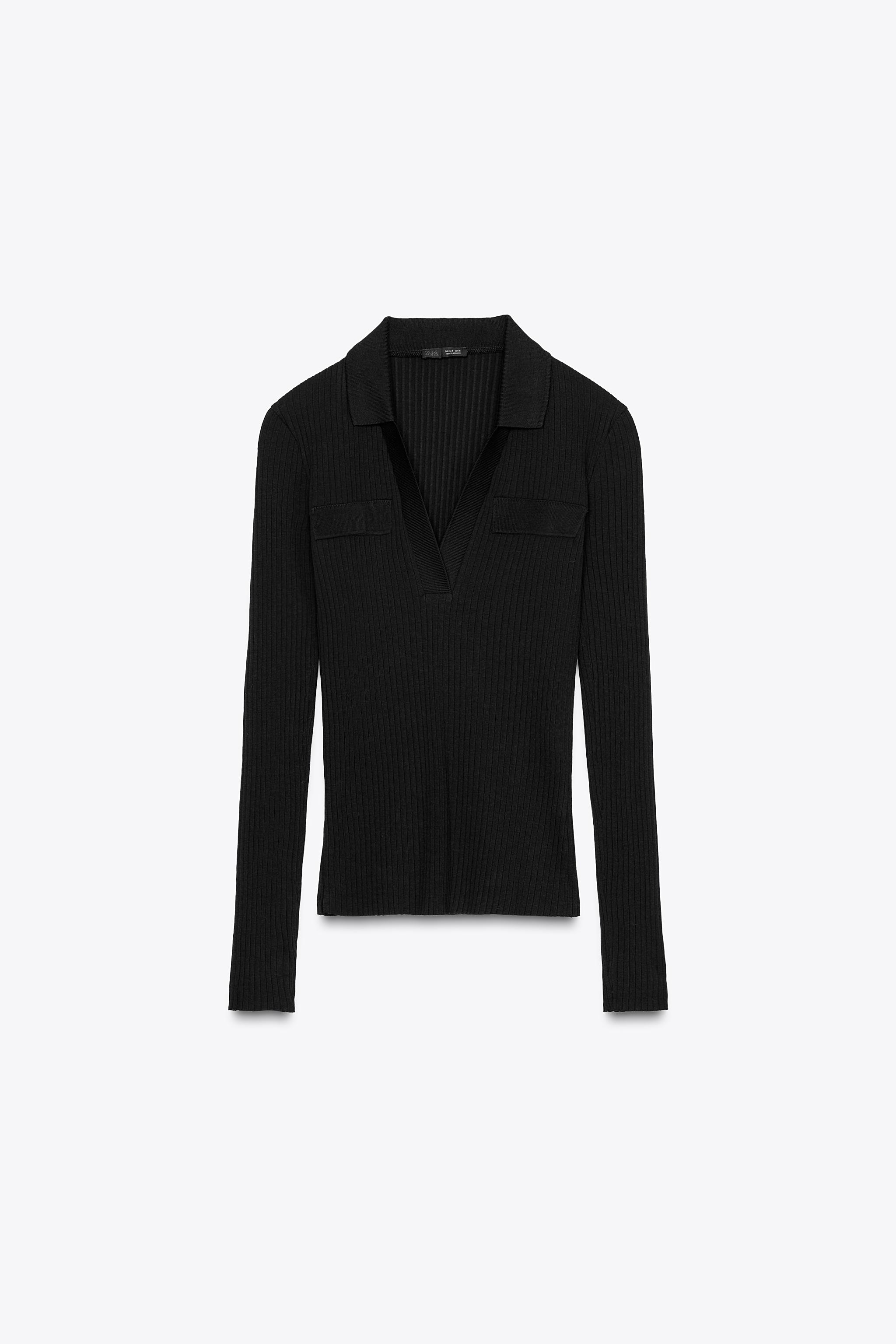 Ribbed polo neck T-shirt