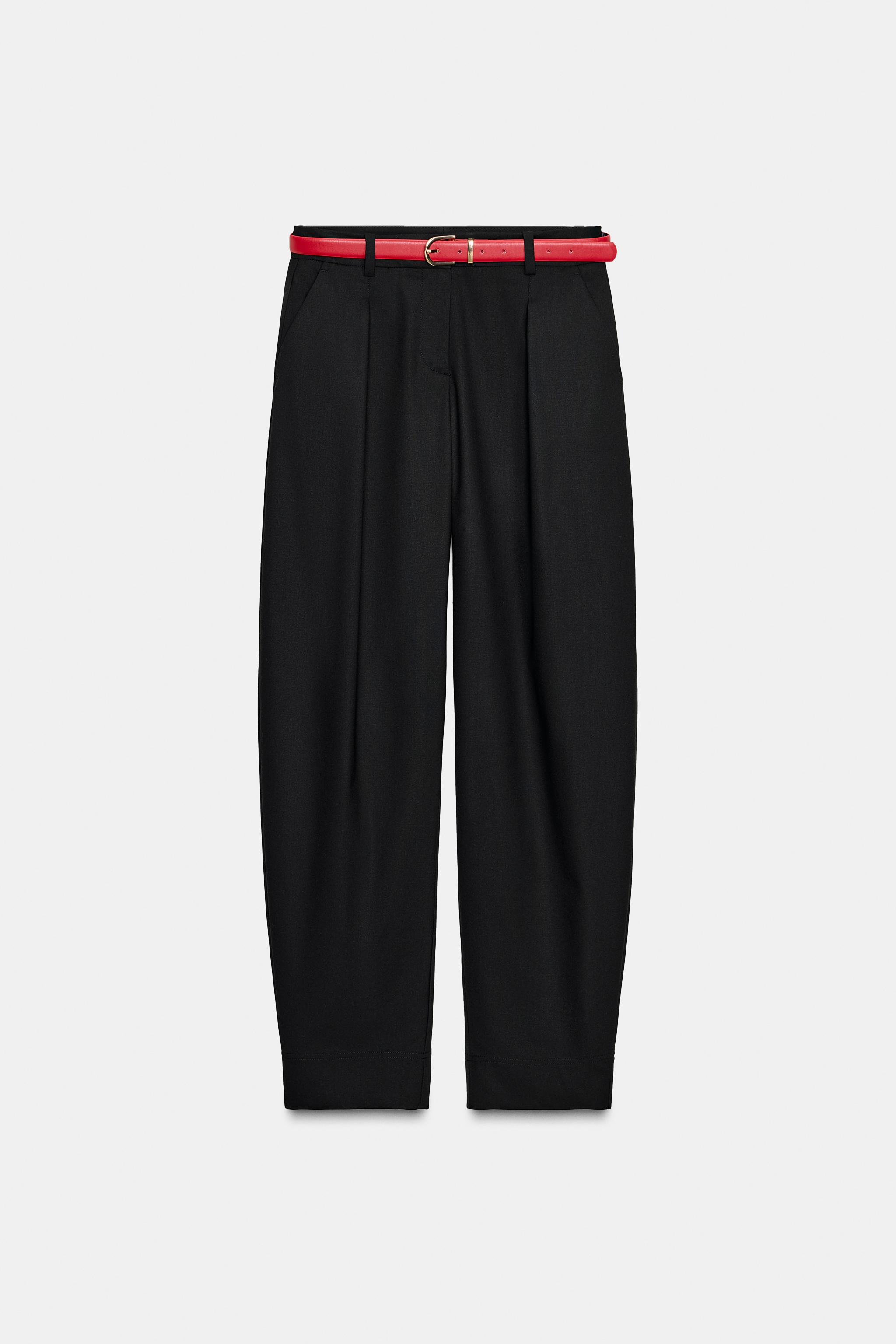 Belted straight trousers