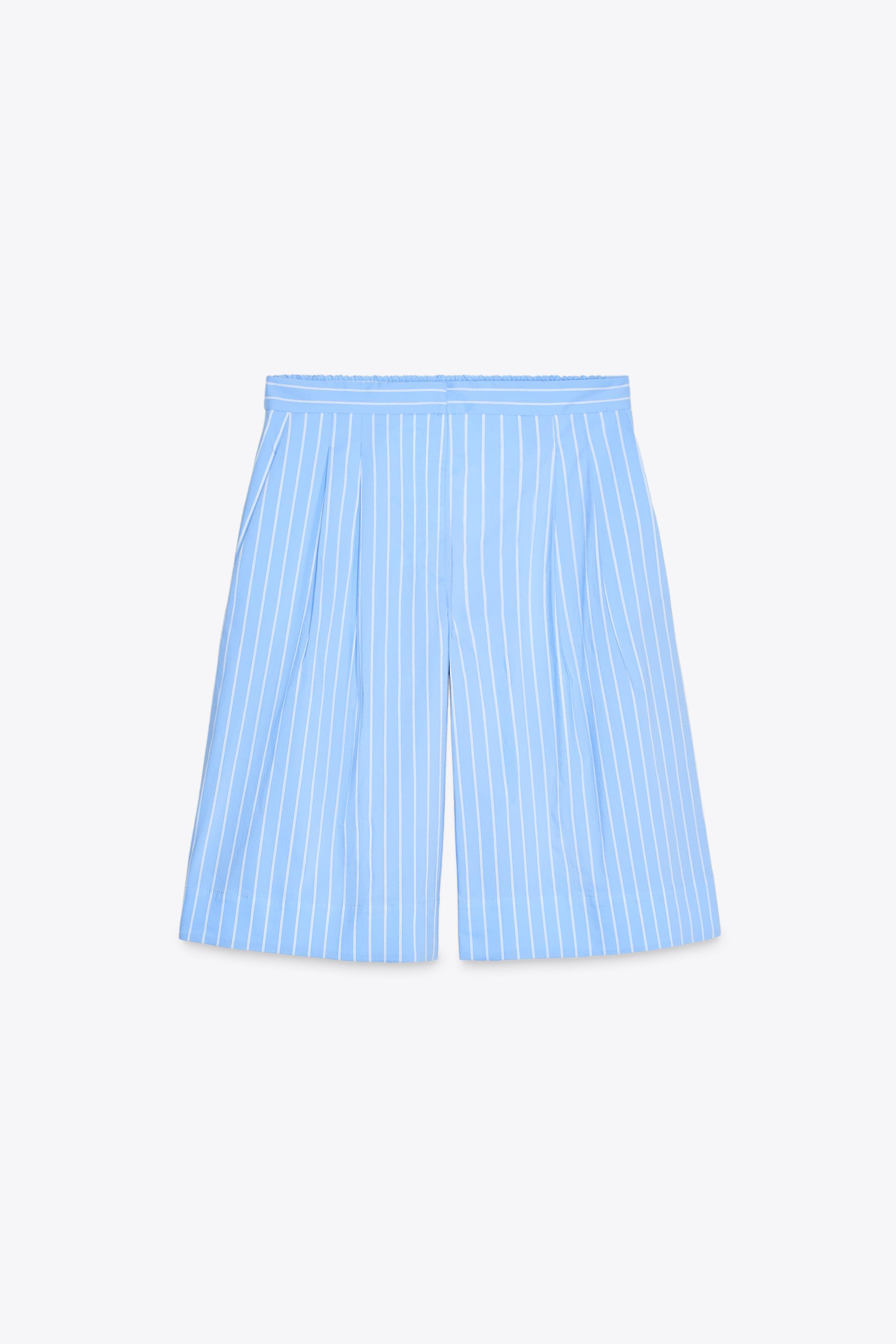 Striped Pleated Bermuda Shorts