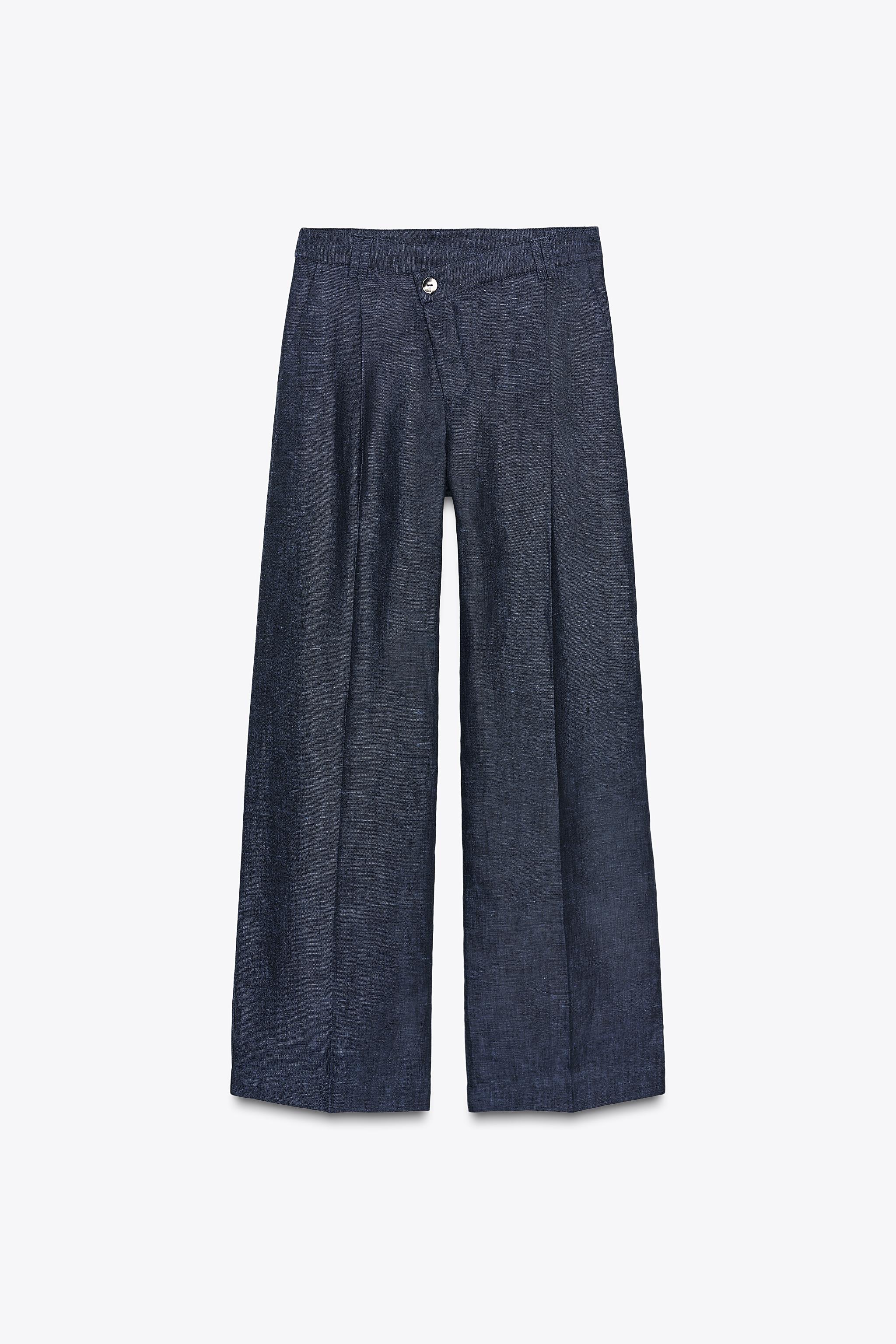 Cross-waist linen trousers