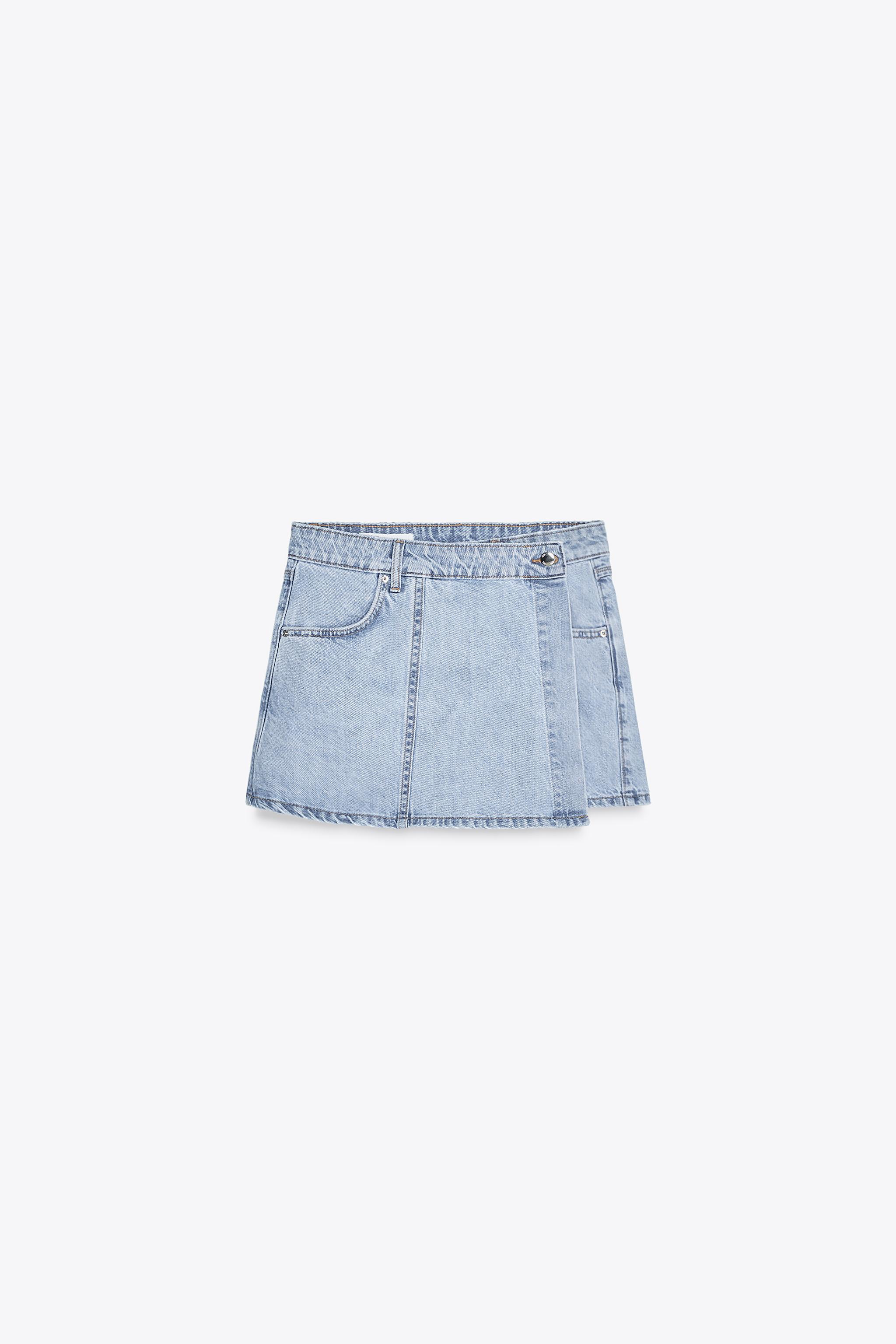 Wrap denim skort