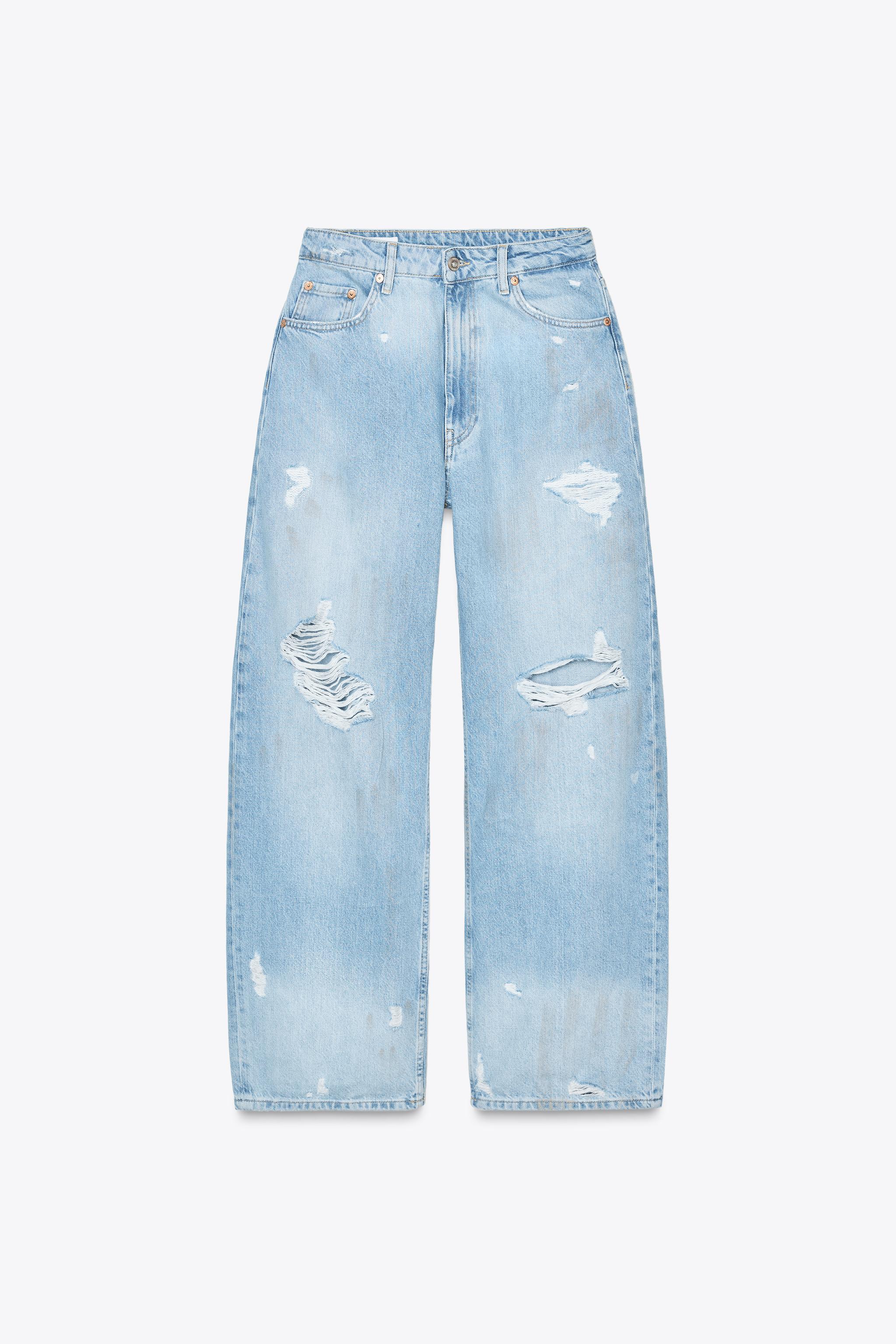 Baggy frayed mid-rise jeans