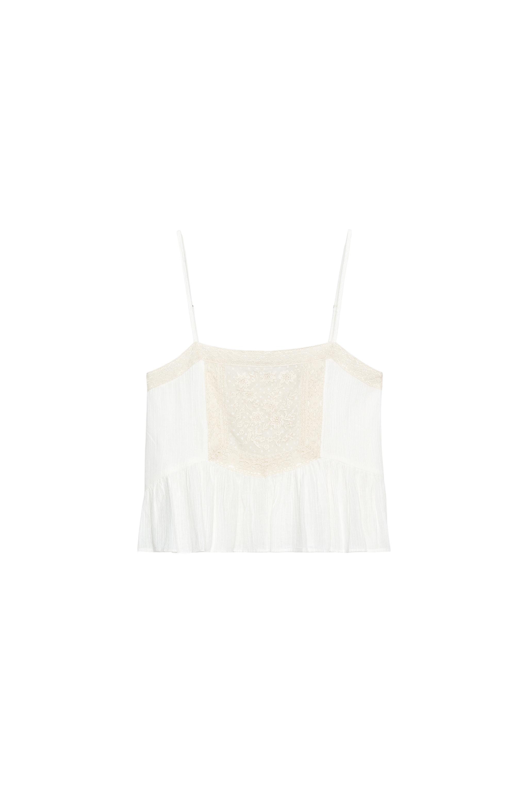 Gauze embroidered strap top