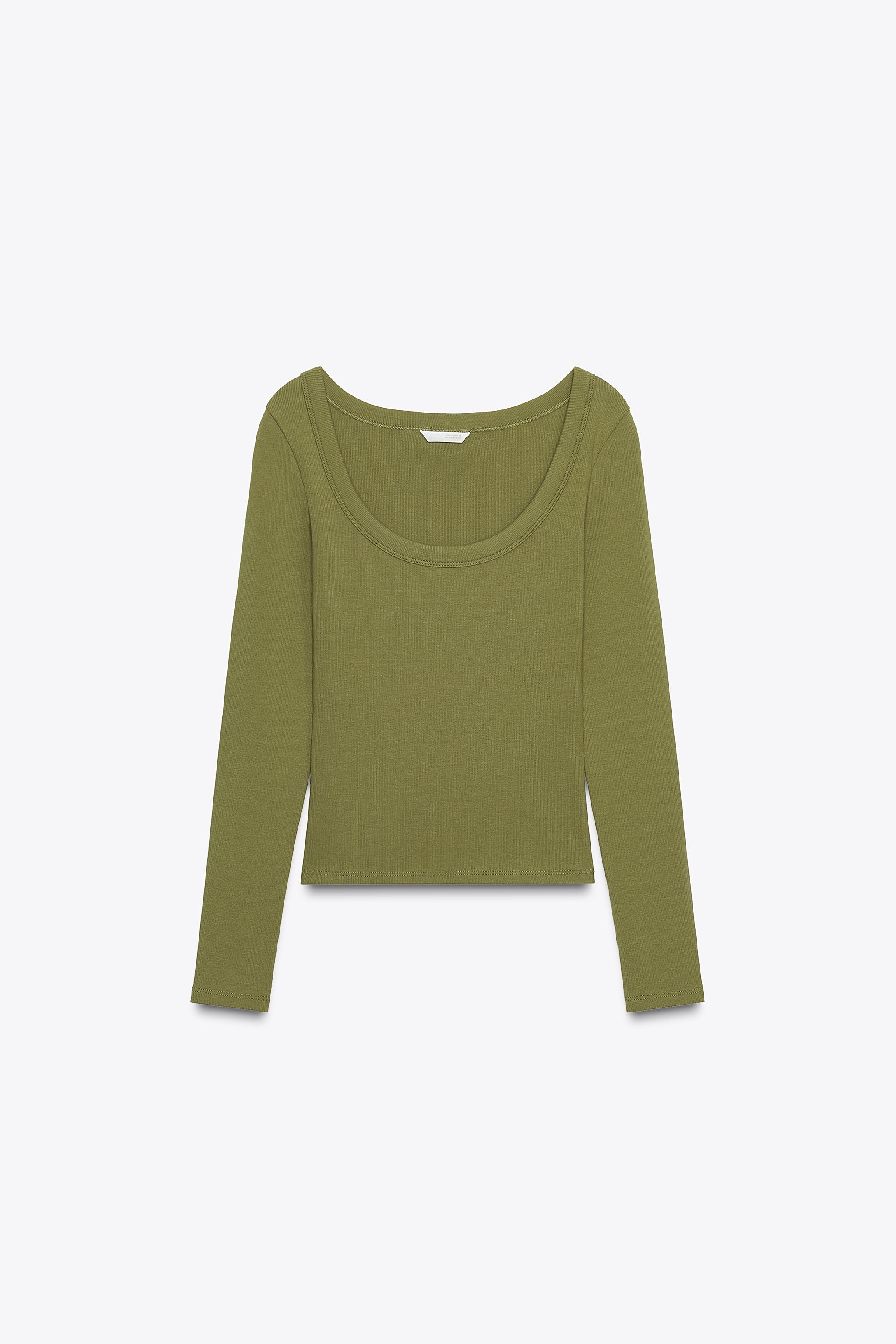 Rib long-sleeve blouse