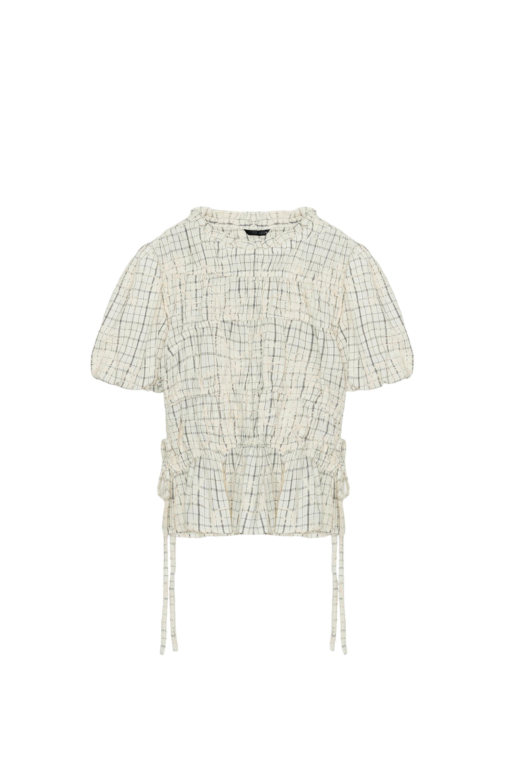 Embroidered check top