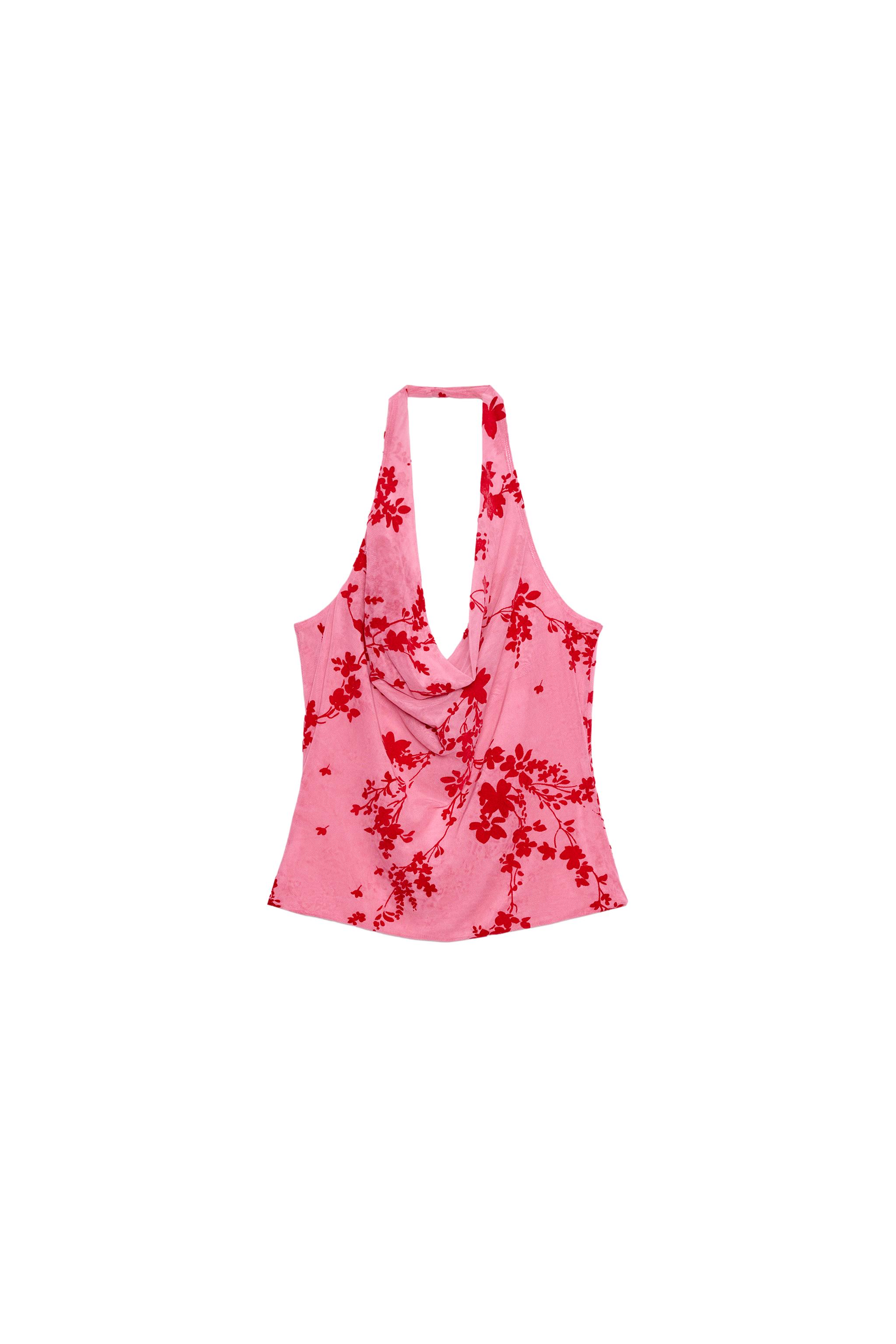 Flocked tulle halter top