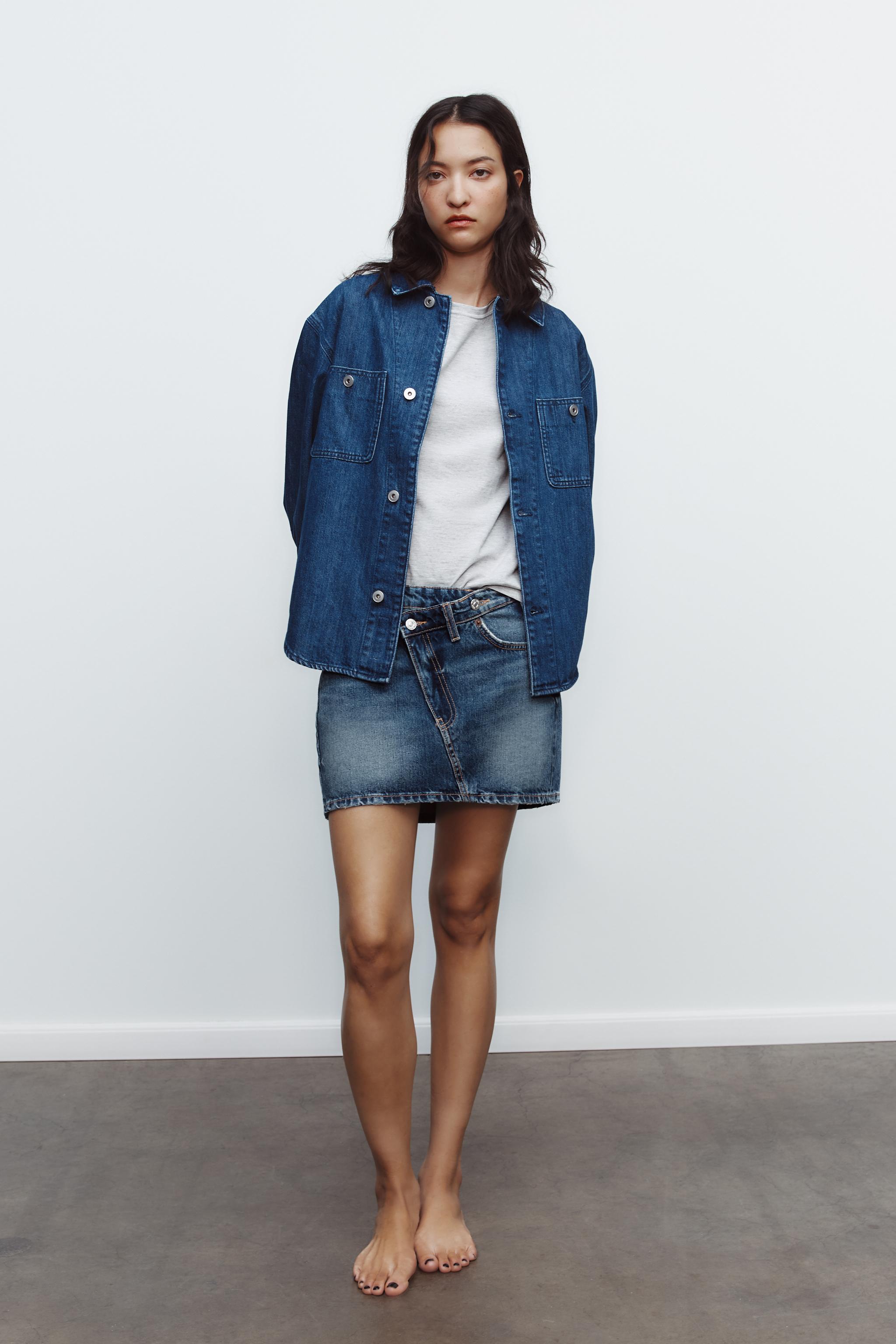 Crossover Waist Denim Skirt