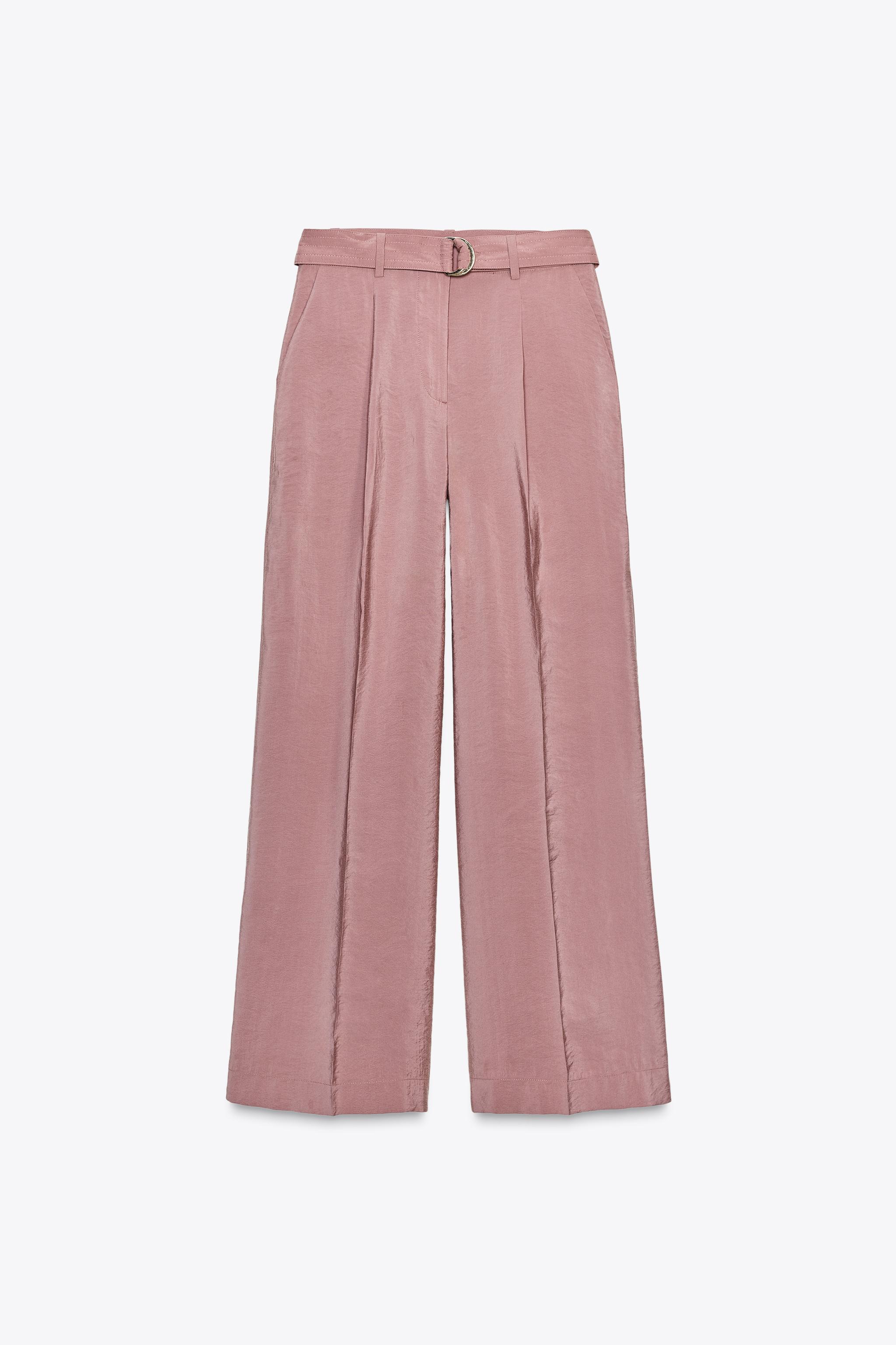 Fluid belted wide-leg trousers