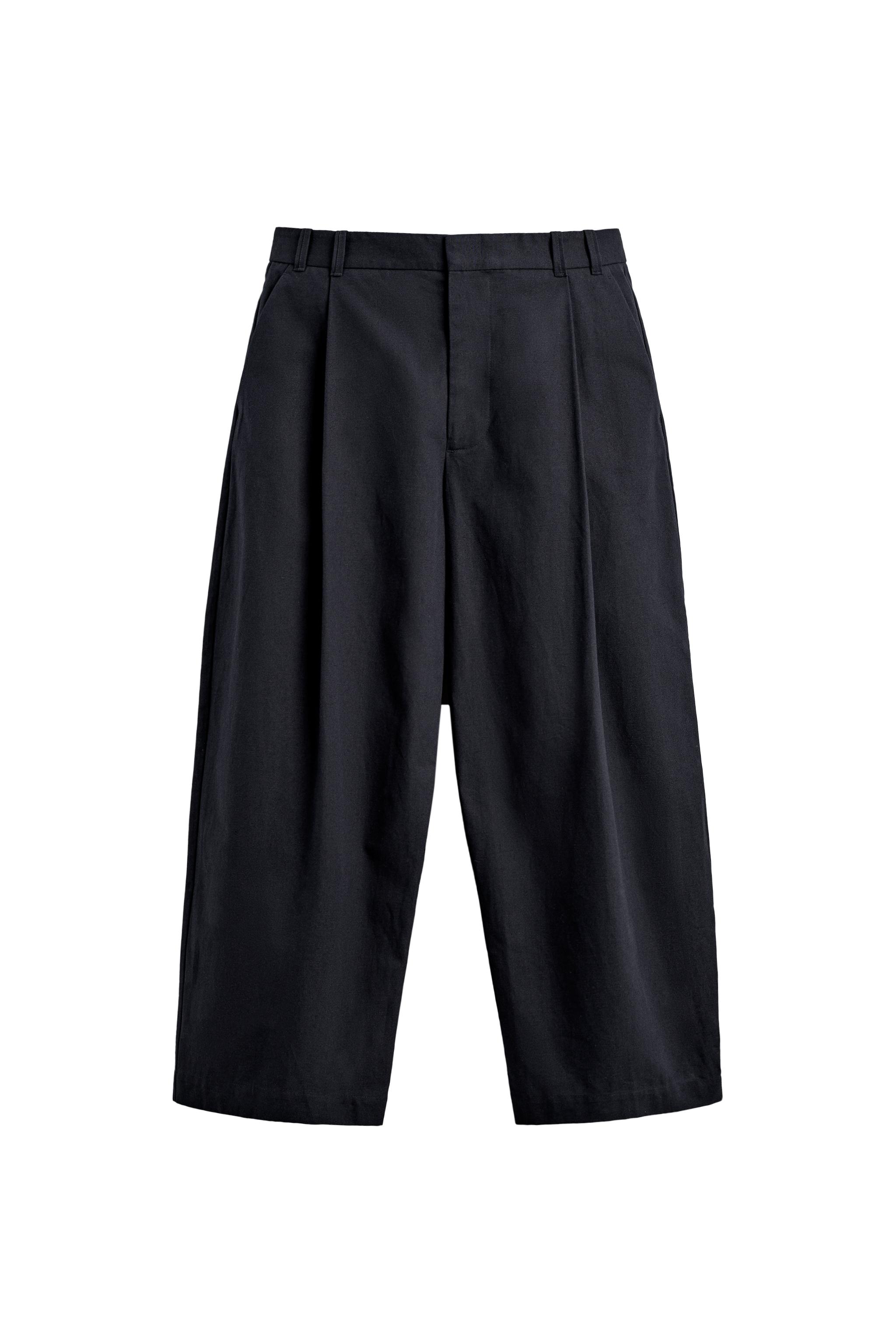 Cotton-linen structured trousers