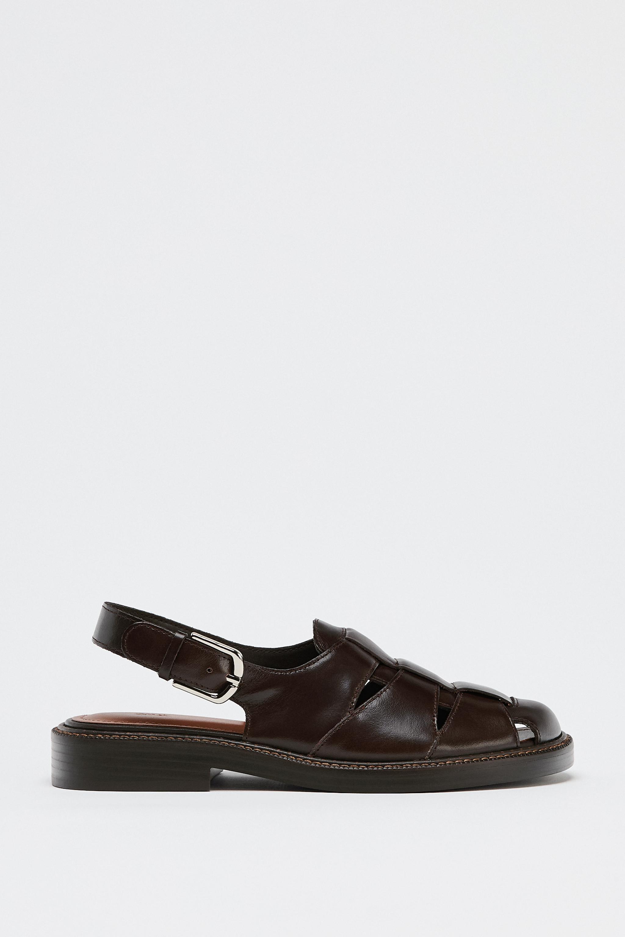 Leather grid sandals