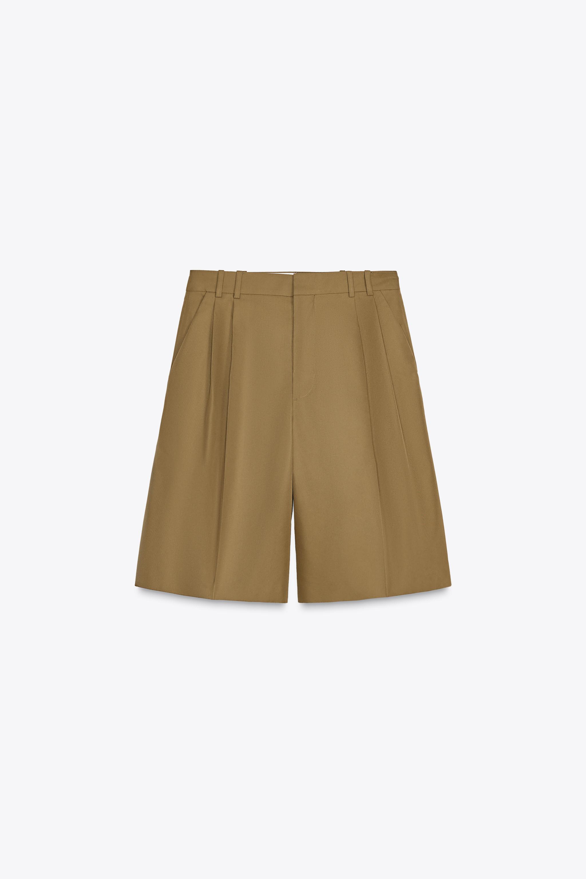 Pleated Cotton Bermuda Shorts