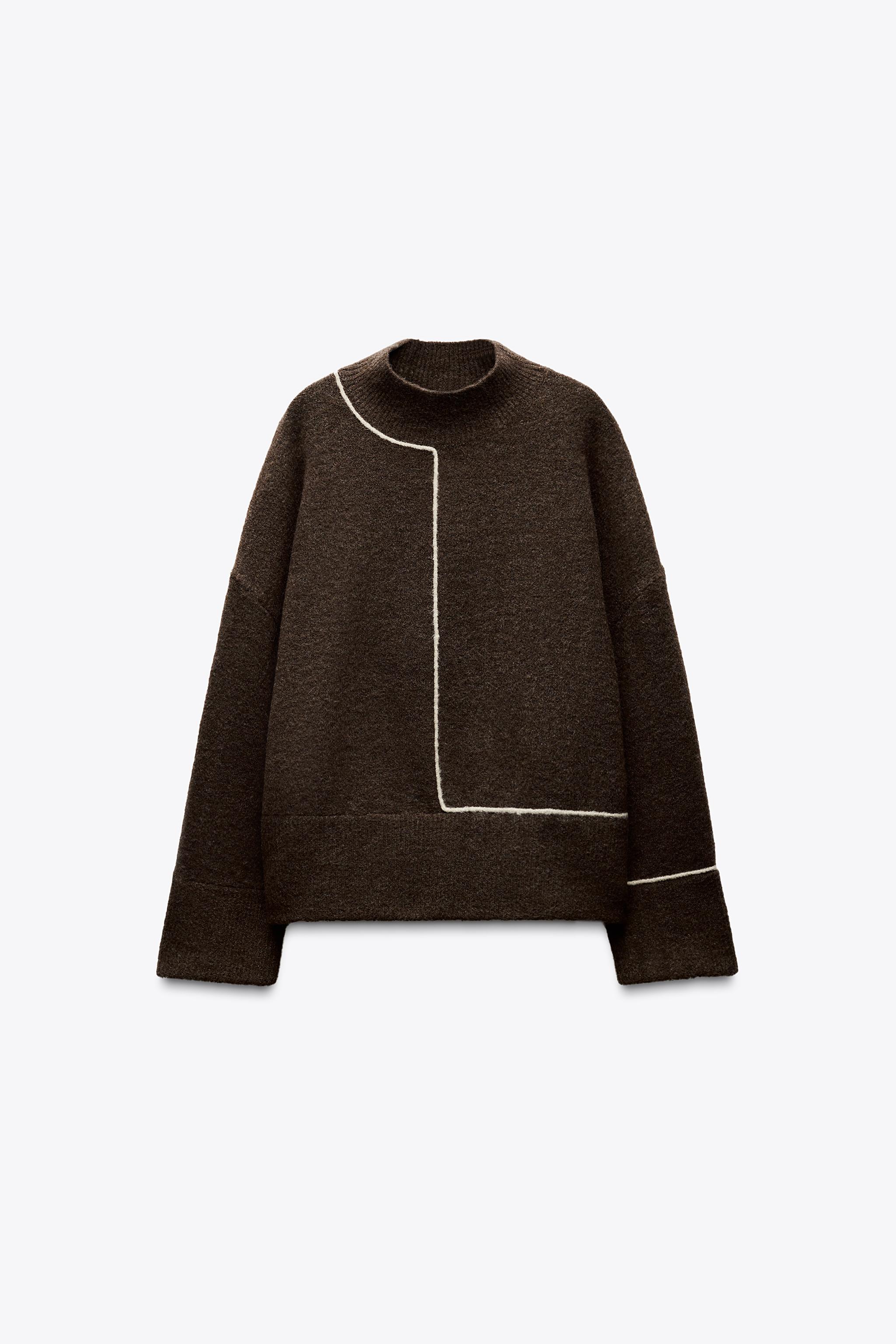 Knit sweater contrast trims