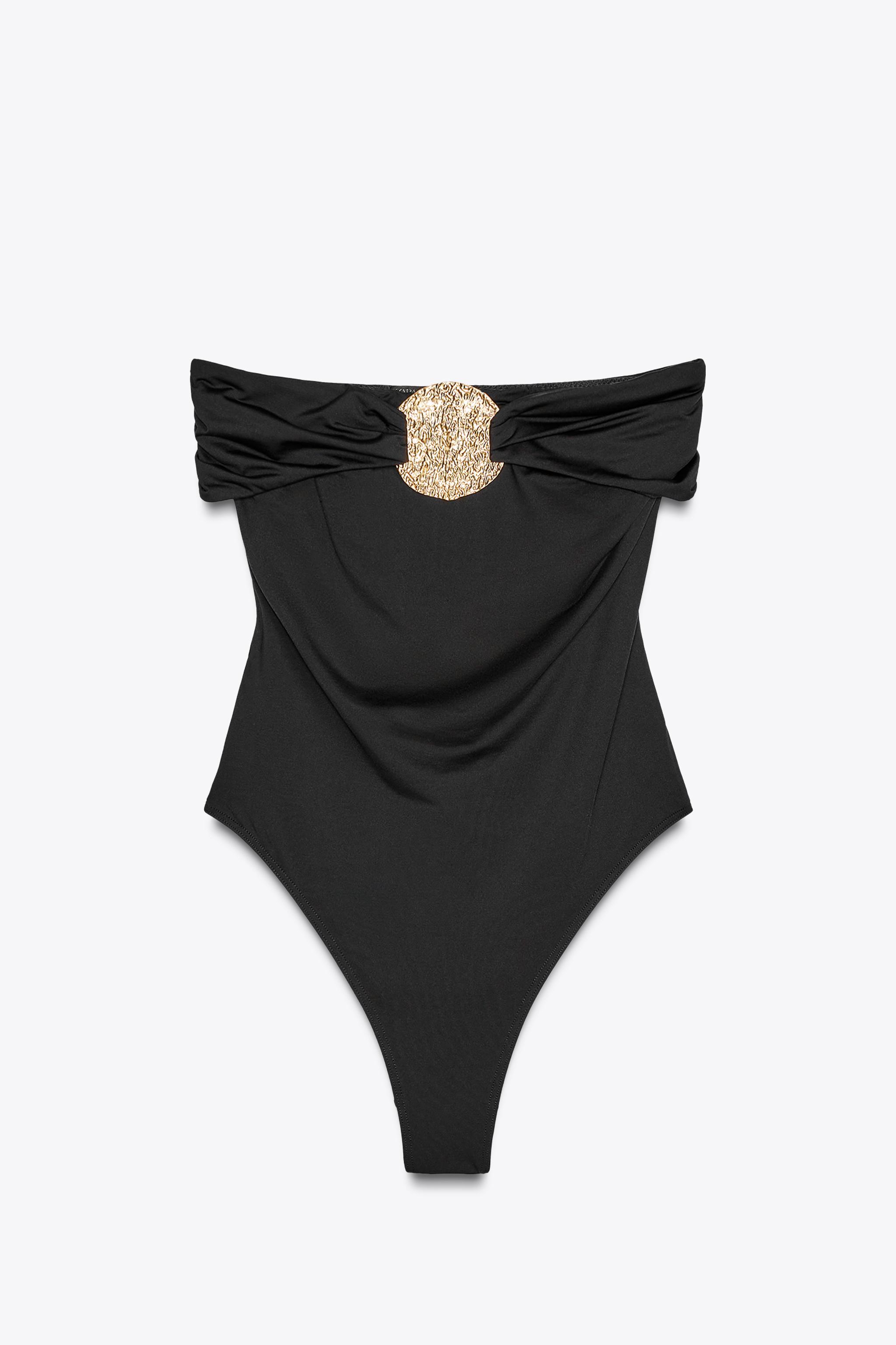 Bandeau swimsuit with metal