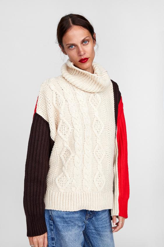 COLOR BLOCK CABLE KNIT SWEATER NEW INWOMAN ZARA United States