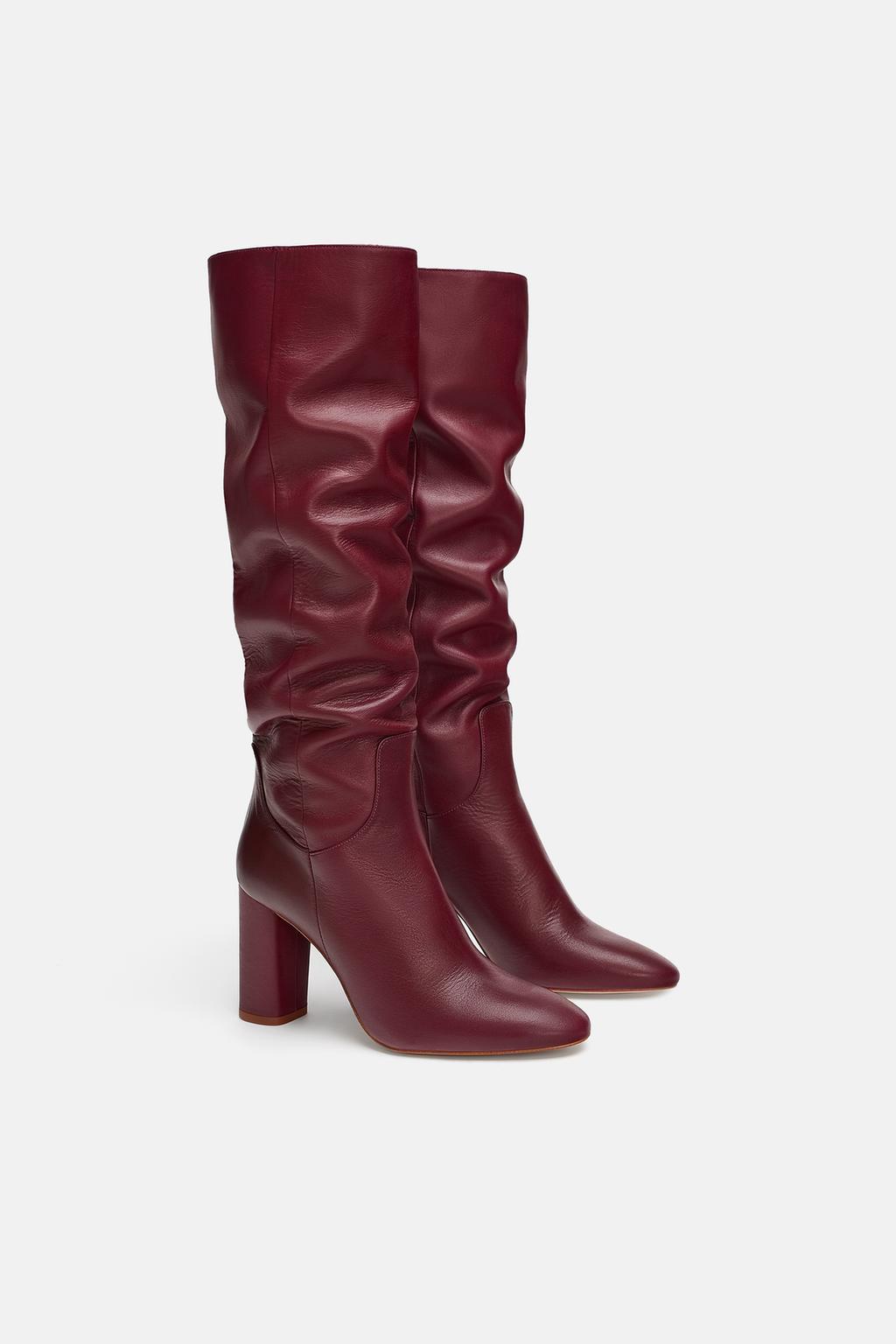 Кожаные сапоги Zara Wine Red