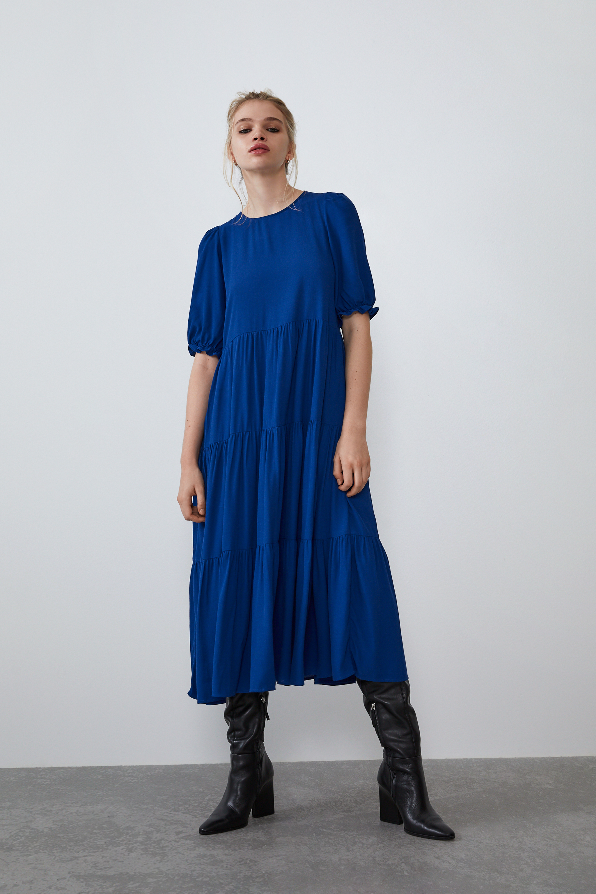 Zara PUFF SLEEVE DRESS WITH PLEATS - 00003304-S2019