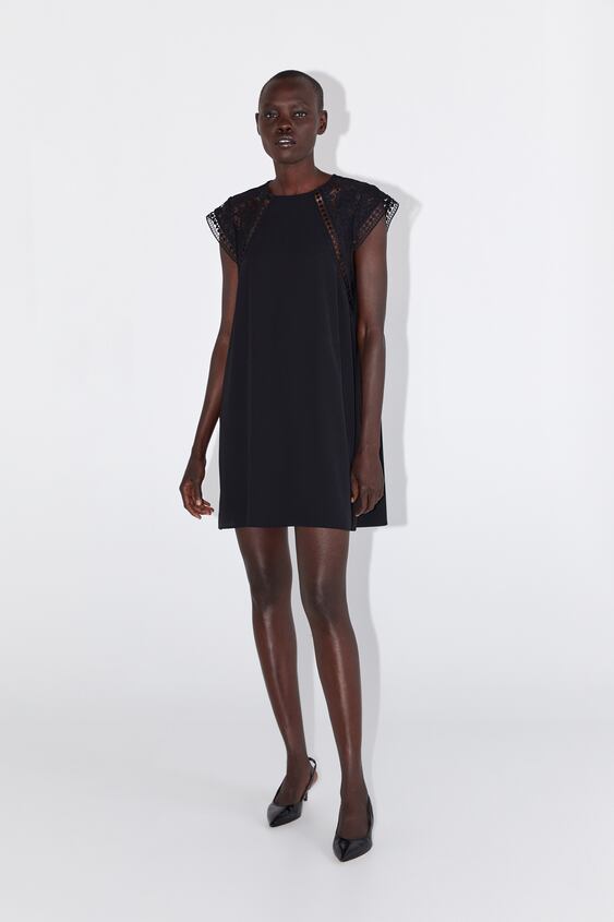 Zara SHORT DRESS WITH GUIPURE DETAILING - 04387223-W2020