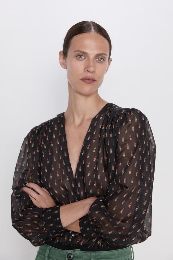 Zara PRINTED BODYSUIT WITH BALLOON SLEEVES 2 Zara PRINTED BODYSUIT WITH BALLOON SLEEVES 3