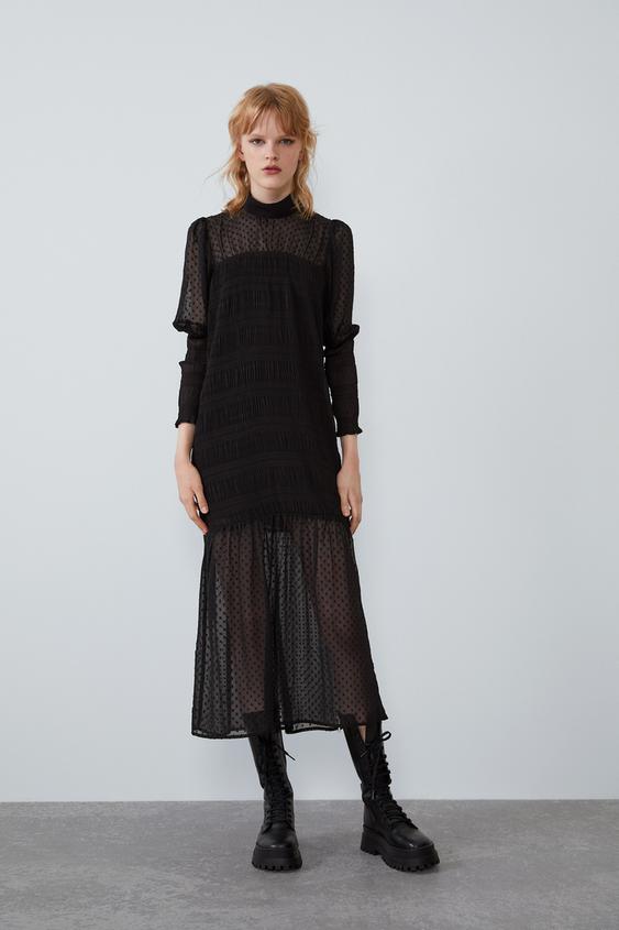 Zara pleated dotted mesh dress Clearance