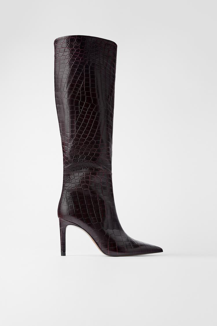 The most gorgeous Zara snake print knee-high boots are on sale right ...