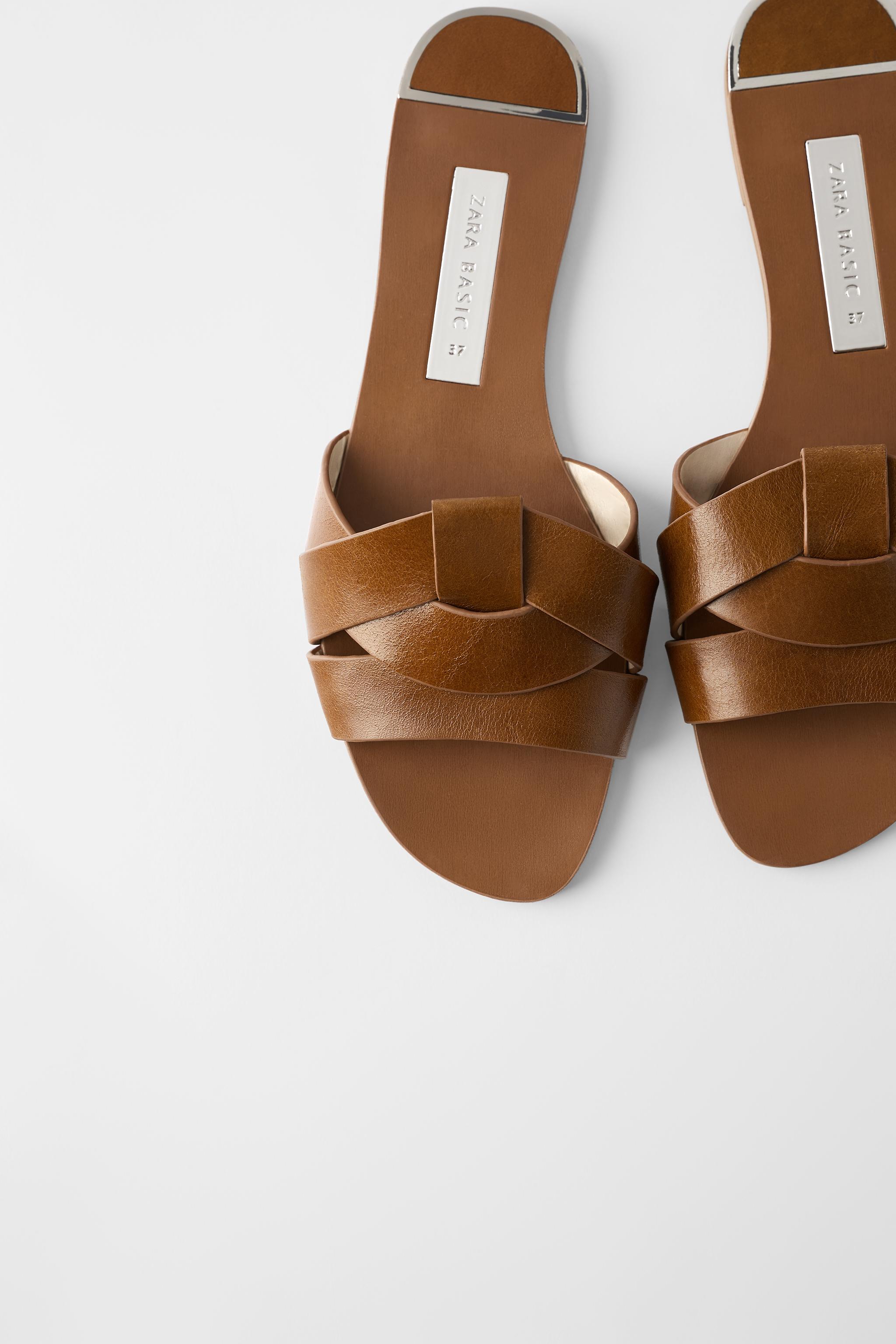Zara LEATHER CROSSOVER SANDALS