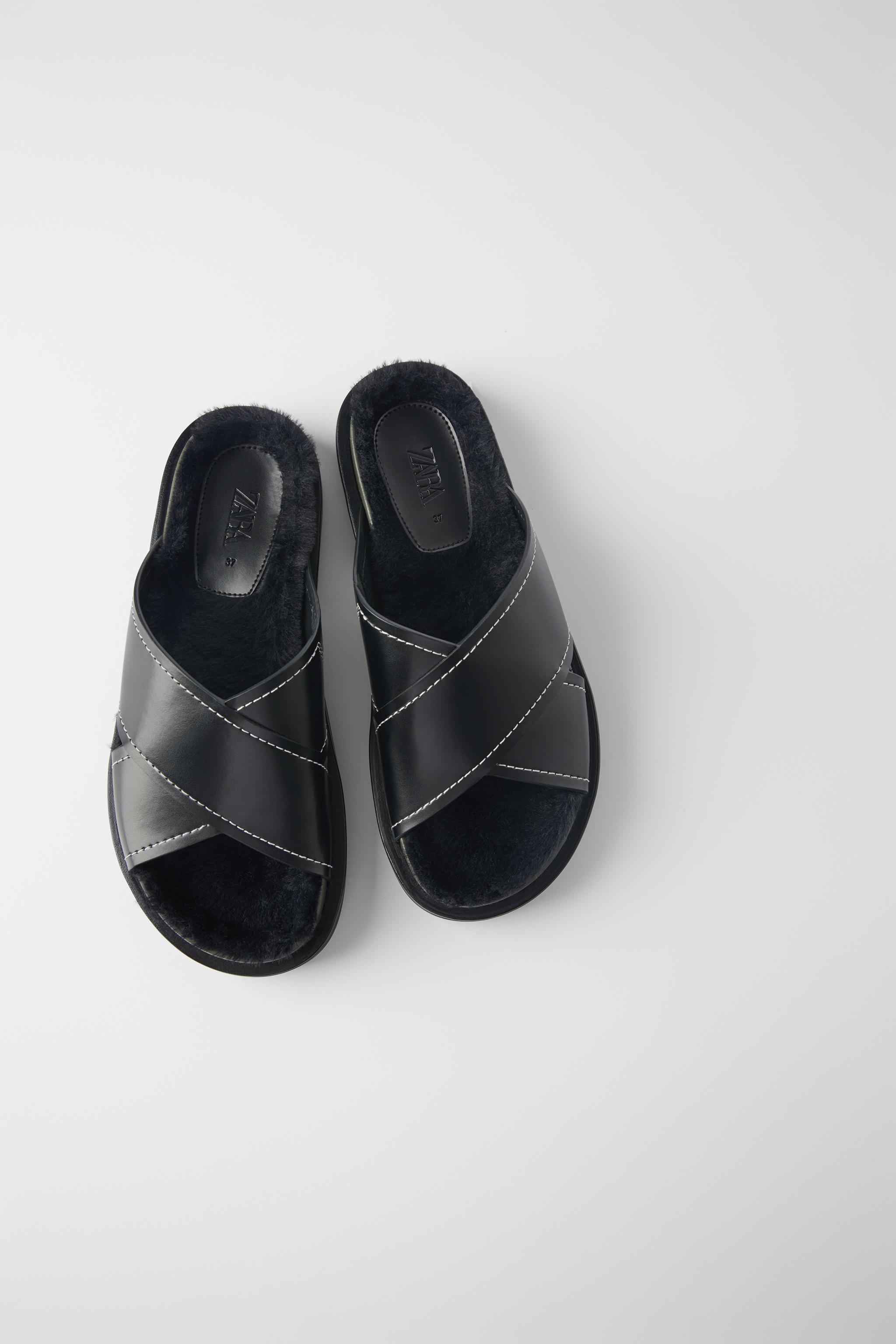 Zara FLAT FAUX FUR SANDALS