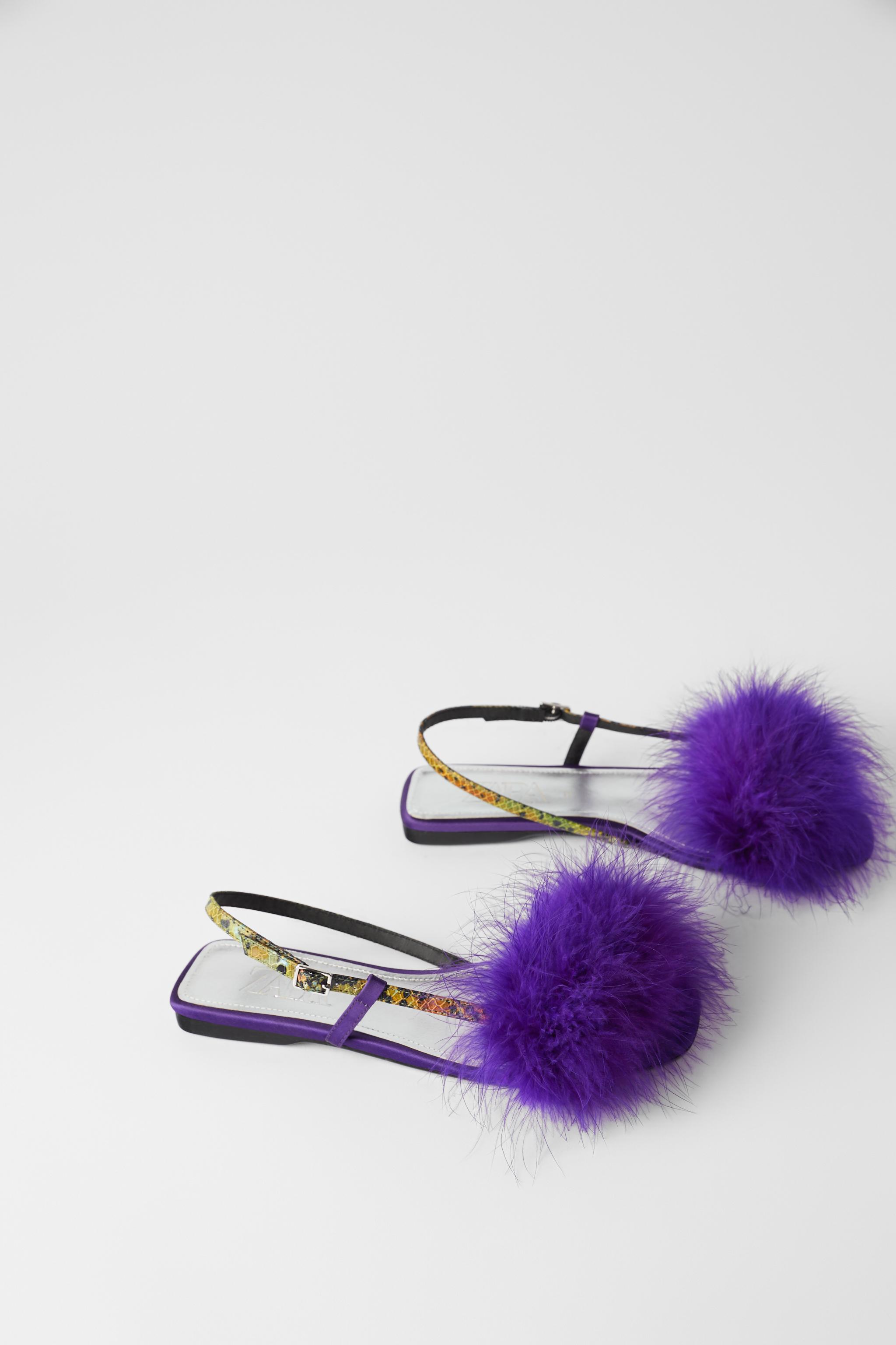 Zara BLUE COLLECTION FLAT FEATHER SANDALS