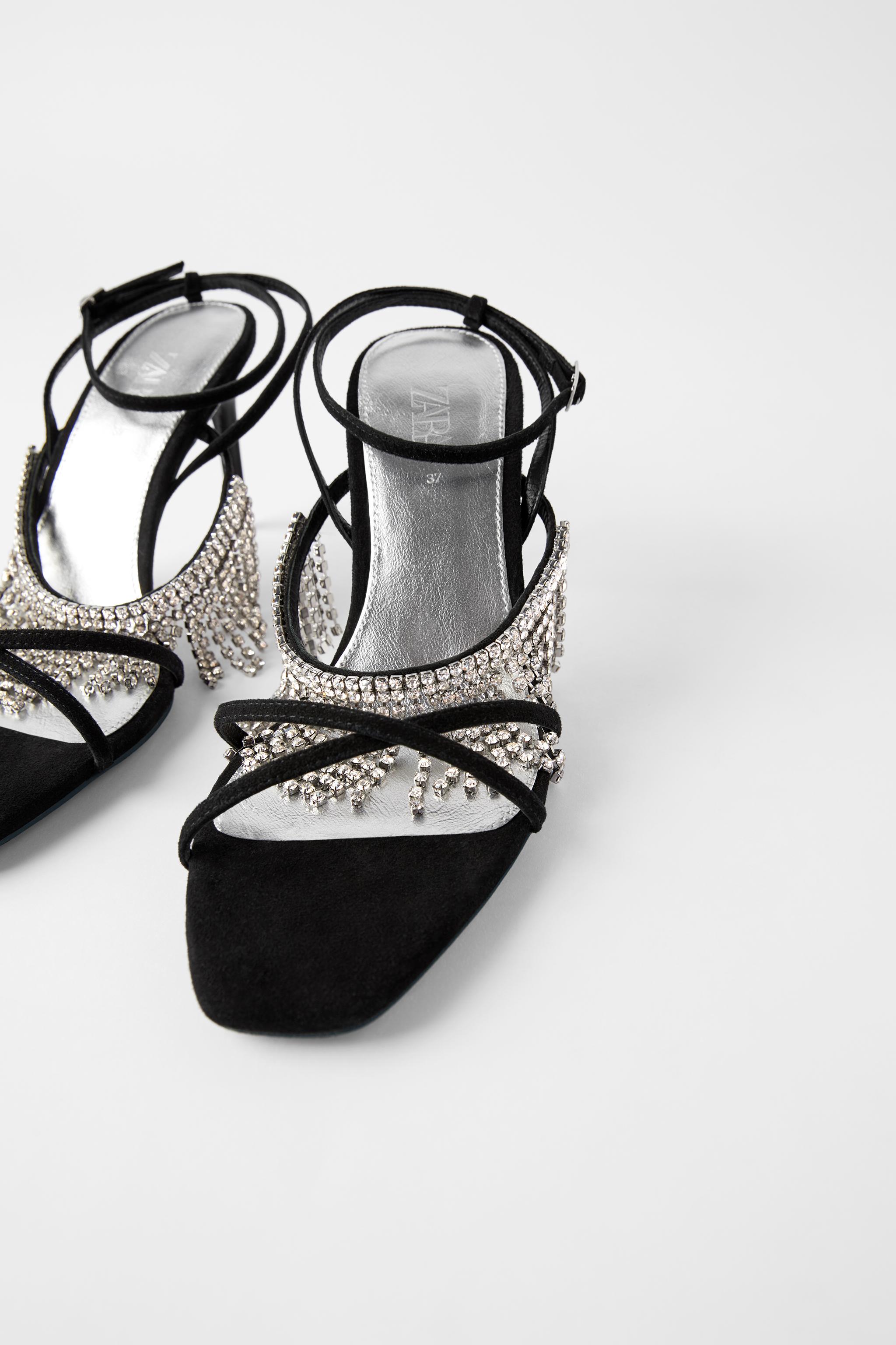 Zara BLUE COLLECTION BEADED LEATHER HEELED SANDALS