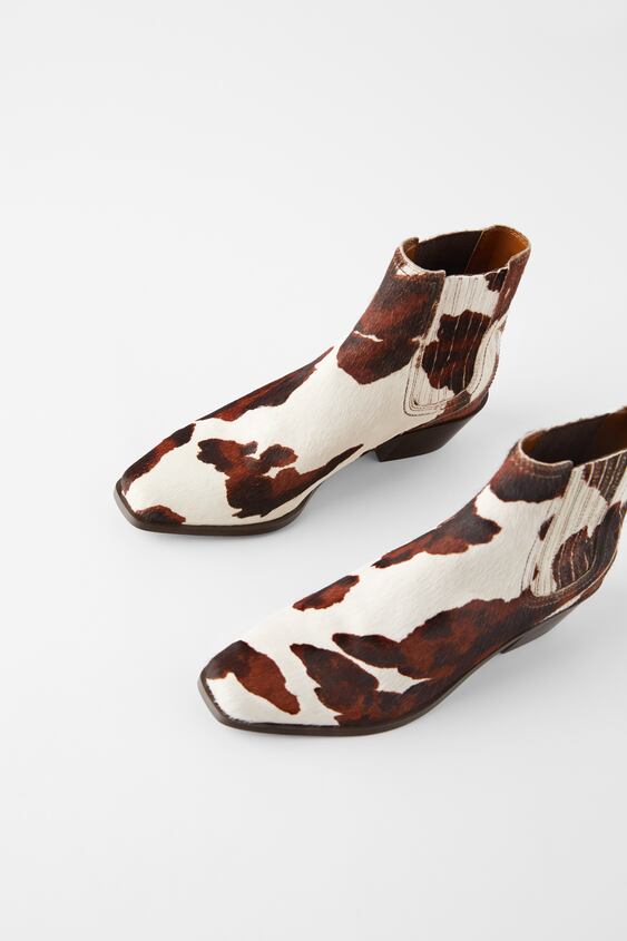 Zara - LEATHER HEELED COWBOY ANKLE BOOTS WITH ANIMAL PRINT