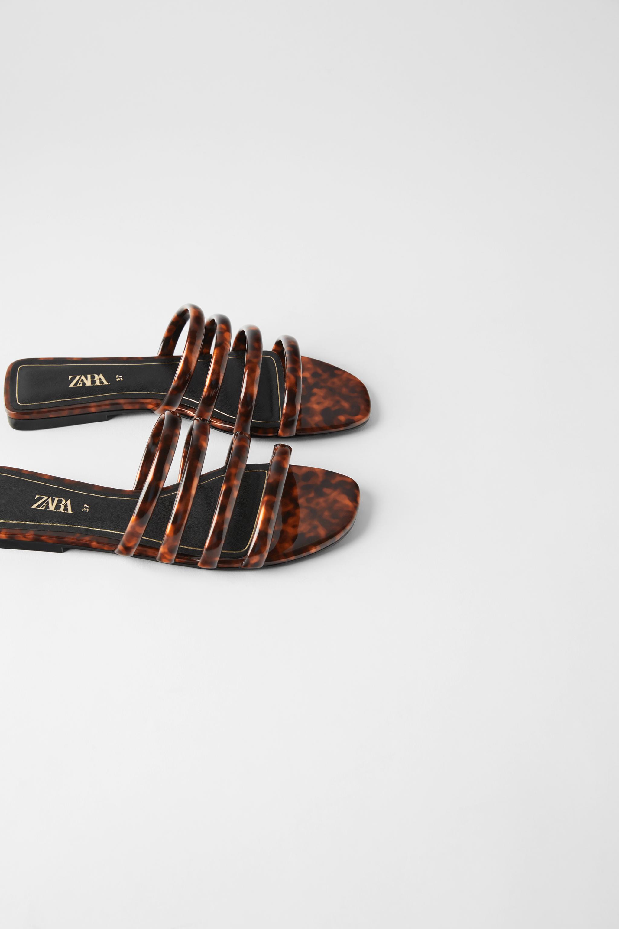 Zara TORTOISESHELL TUBE STRAP SLIDE SANDALS