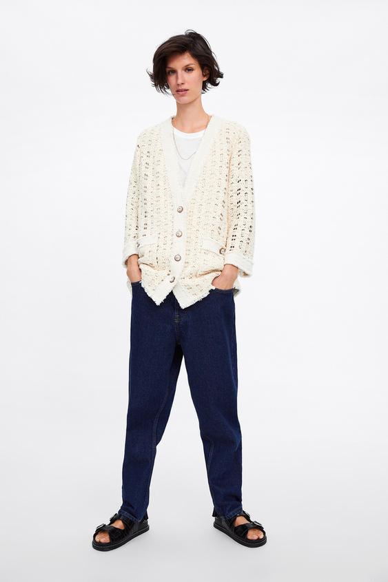 Modalite Zara Textured Weave Jacket With Jewel Button