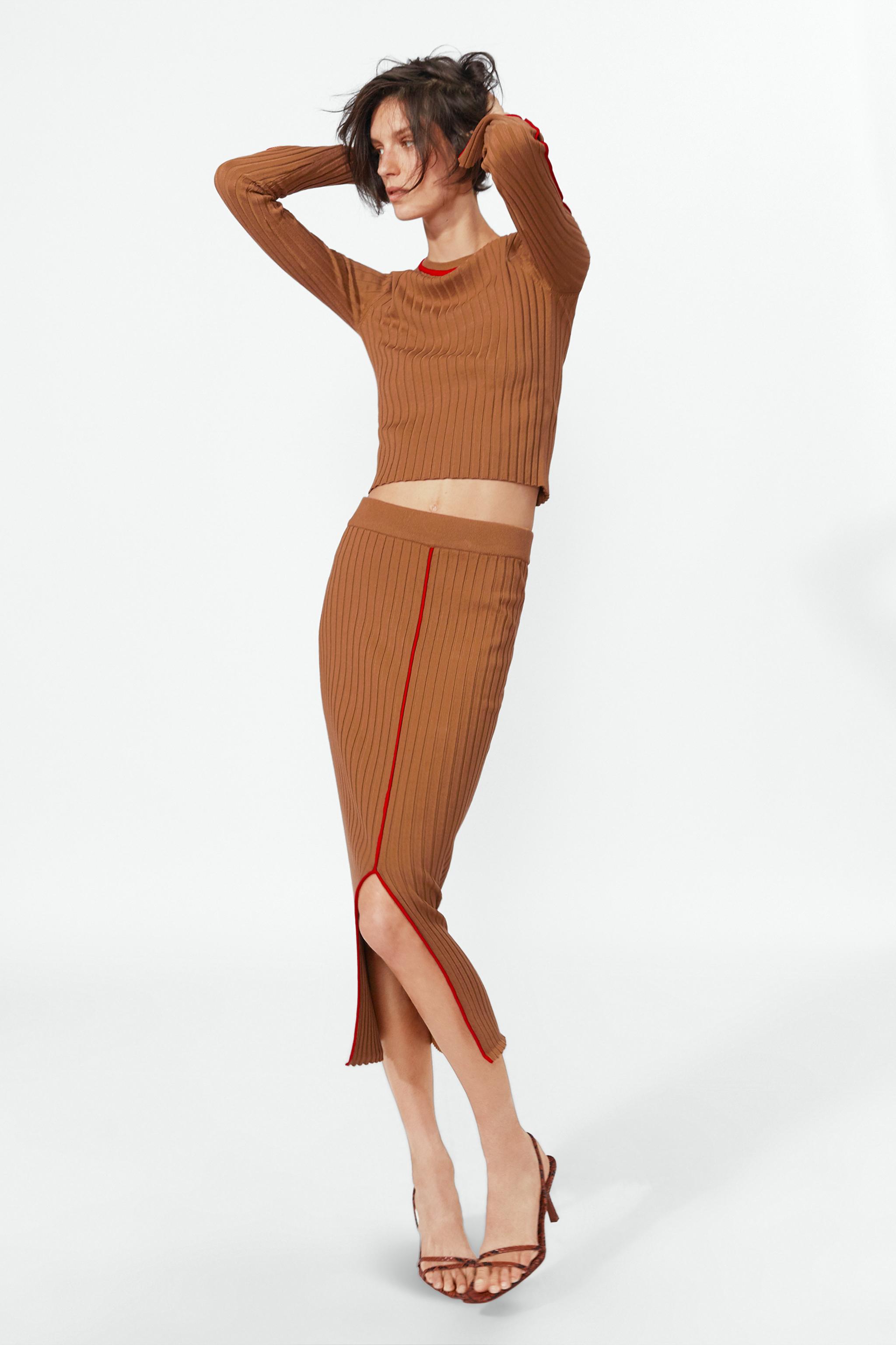 Zara RIBBED SWEATER WITH CONTRASTING PIPING