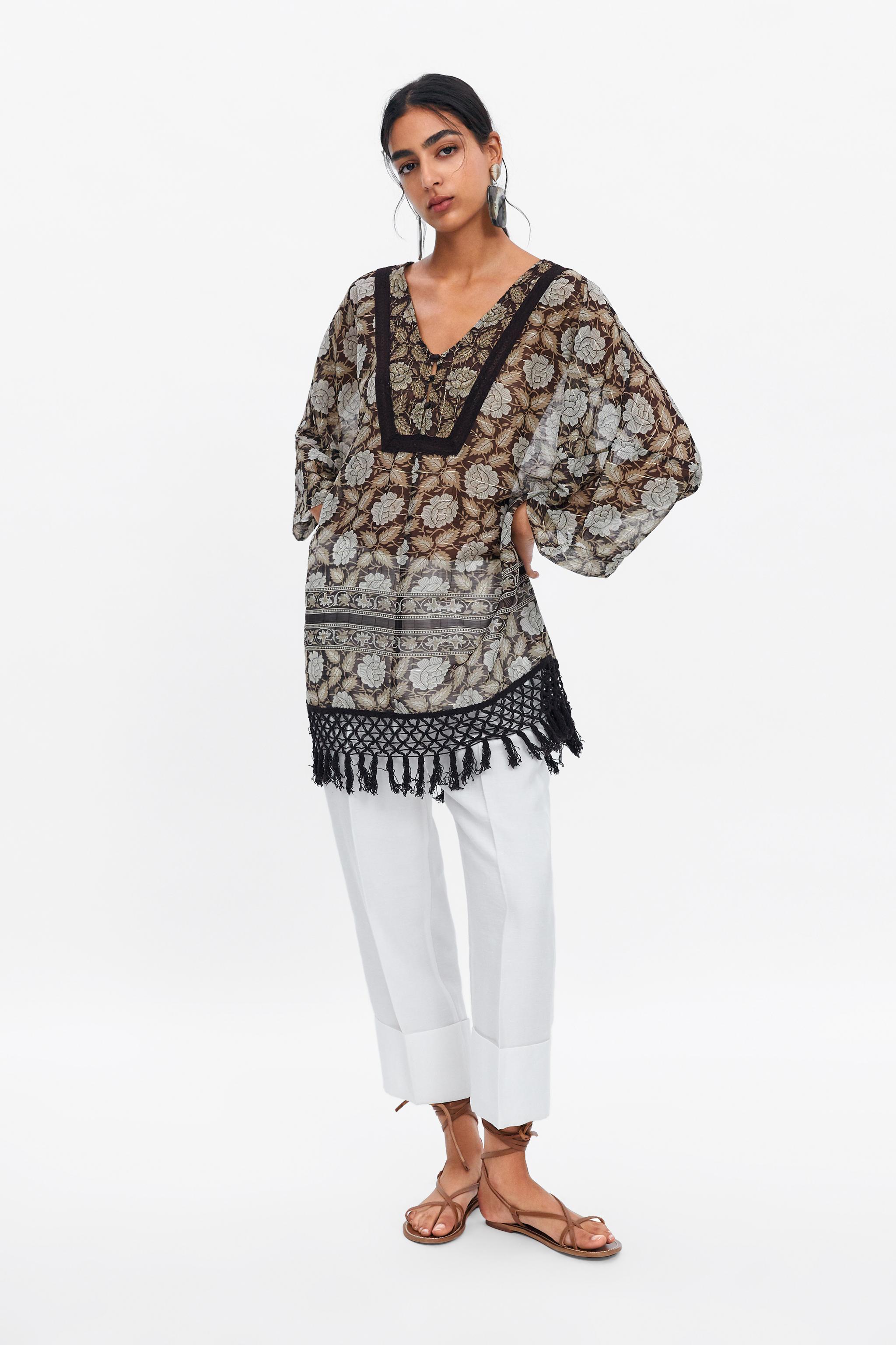 Zara PRINTED CAFTAN WITH METALLIC THREAD