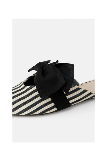STRIPED CANVAS MULES WITH BOWS