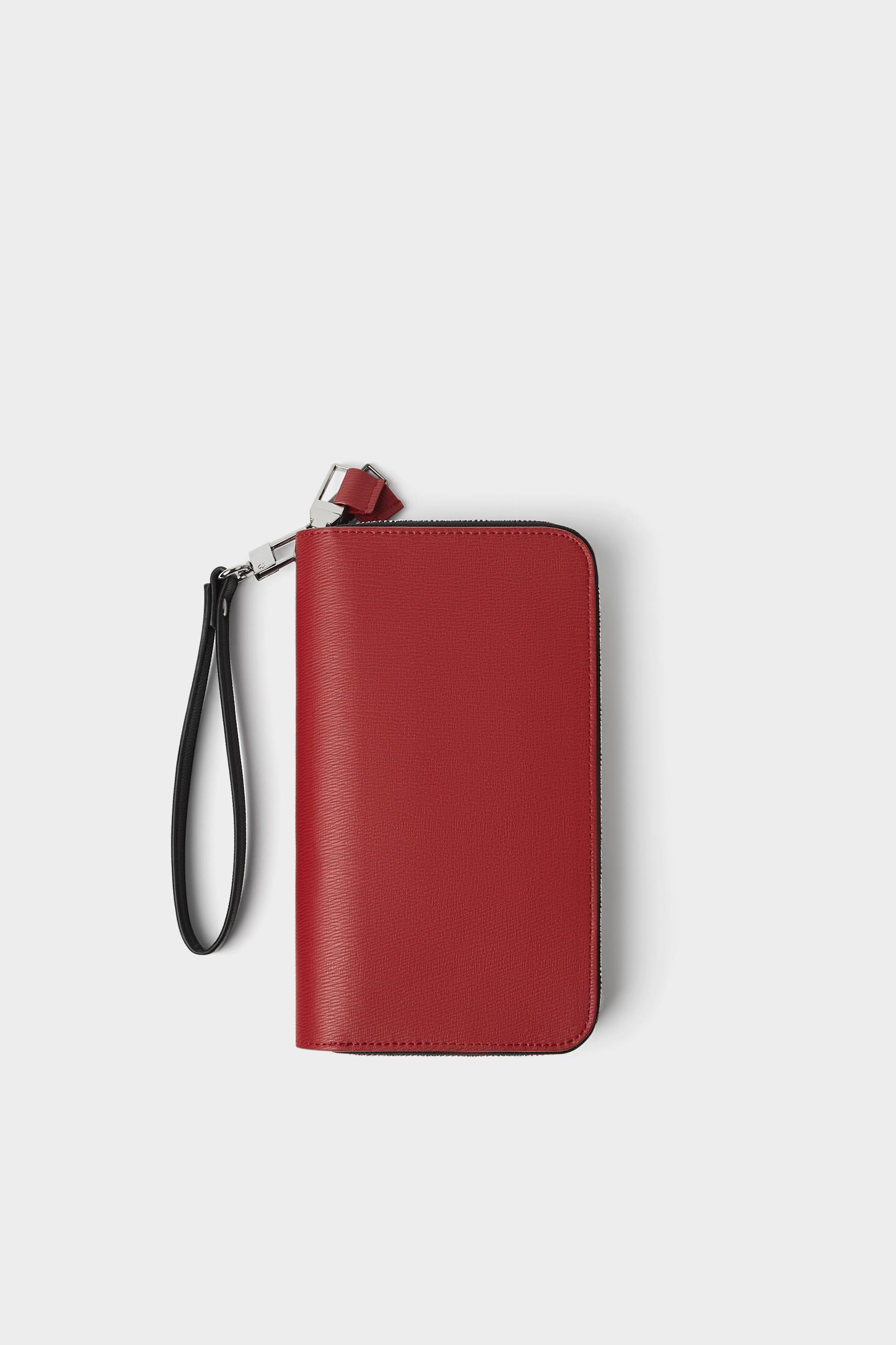 Zara DOUBLE ZIP RED EXTRA LARGE WALLET