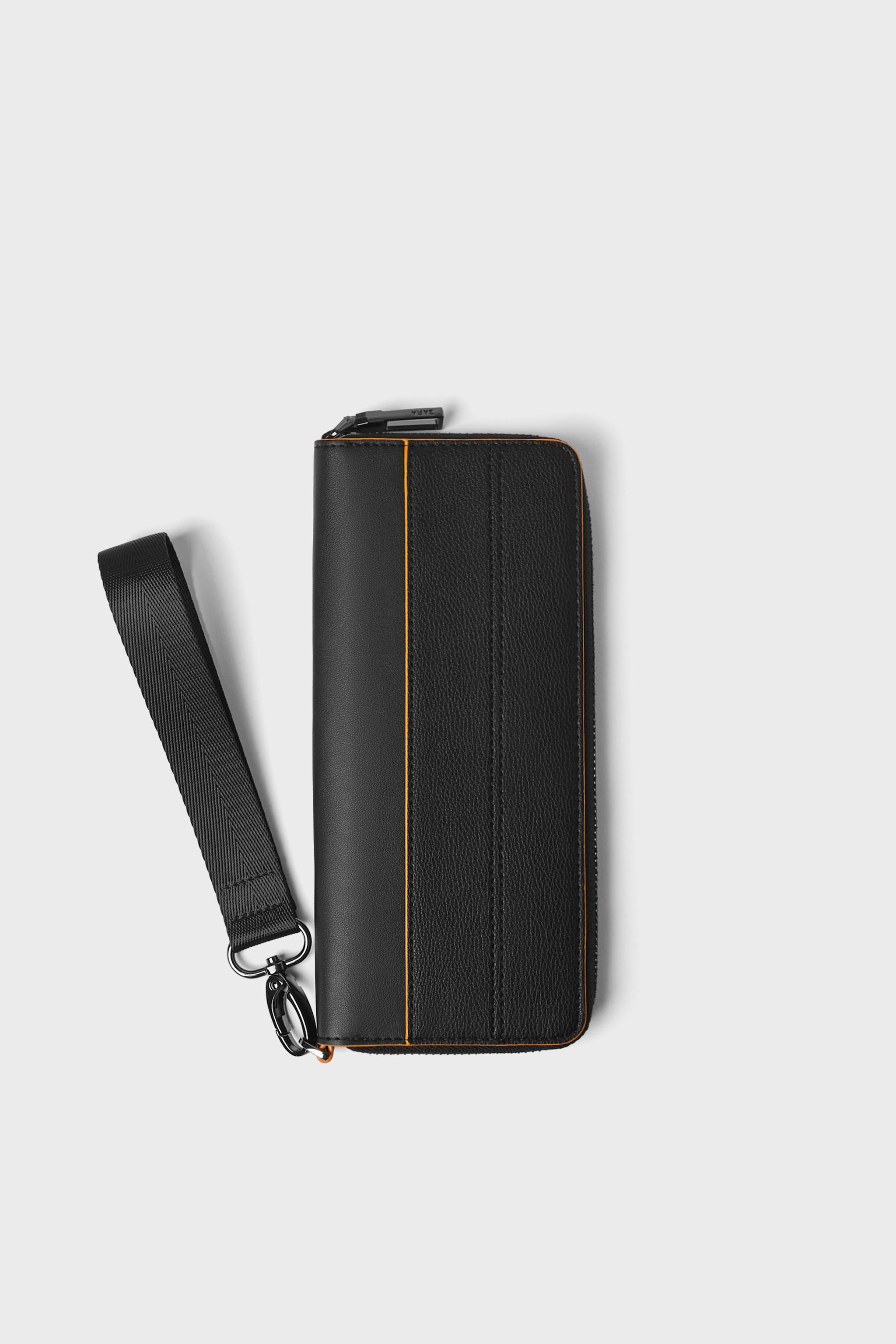 Zara XL BLACK WALLET WITH ORANGE TRIM