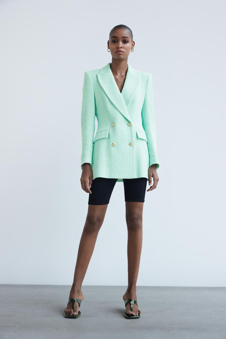 Zara мятный твидовый пиджак