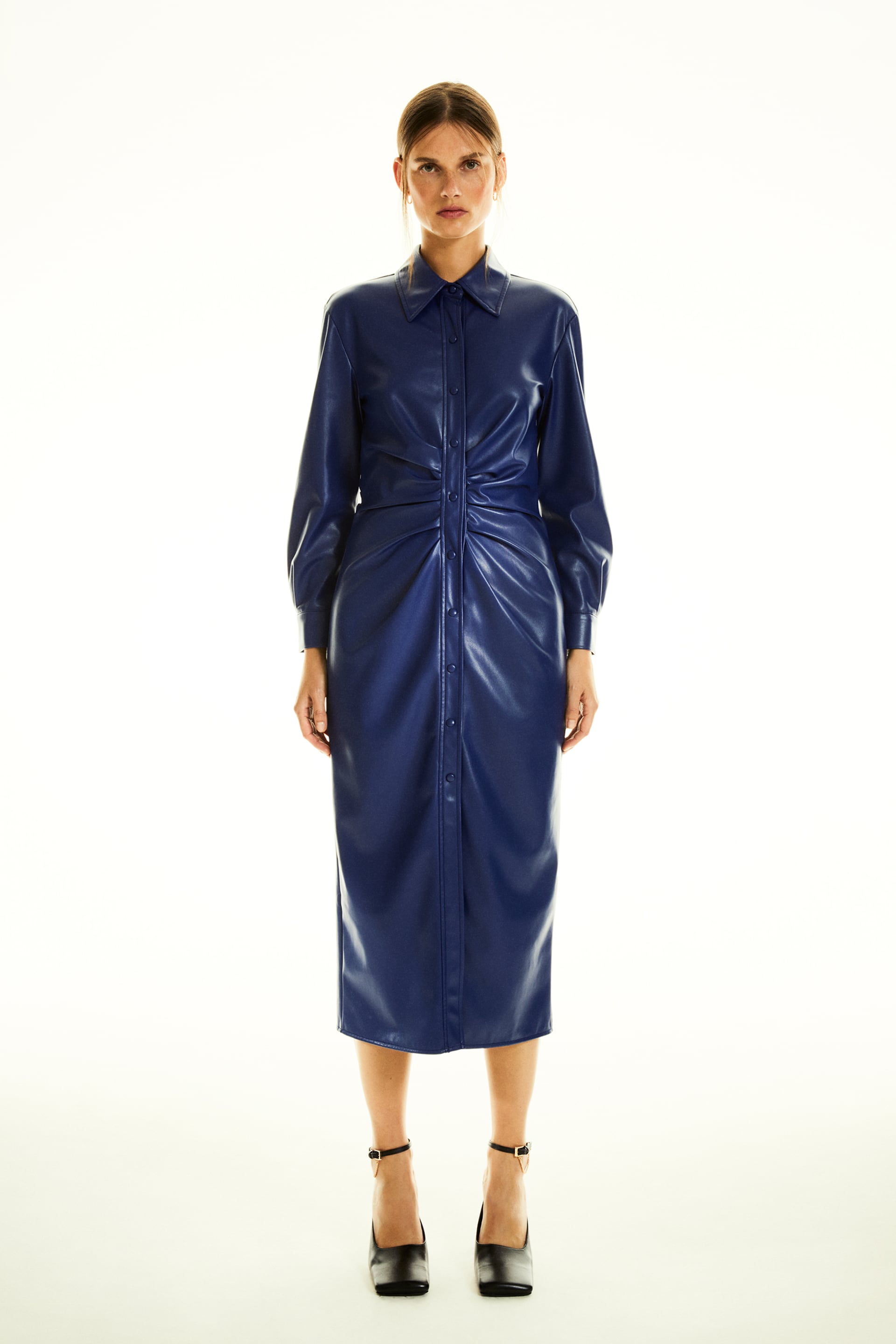 Zara FAUX LEATHER SHIRT DRESS - 81634285-400-